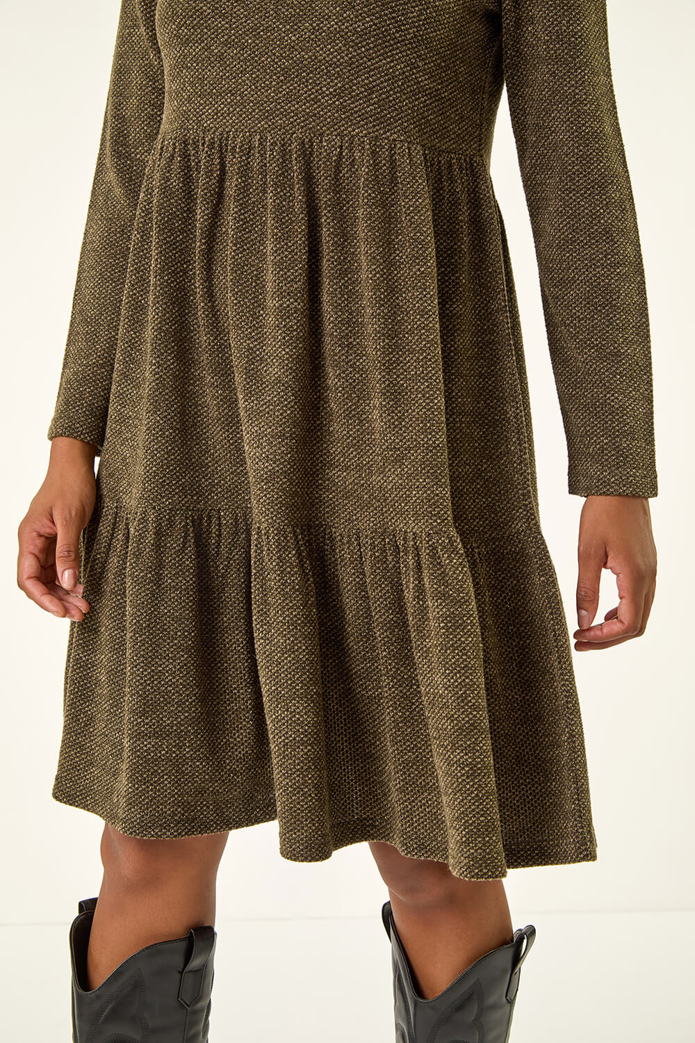 KHAKI Textured Frill Dress, Image 6 of 5