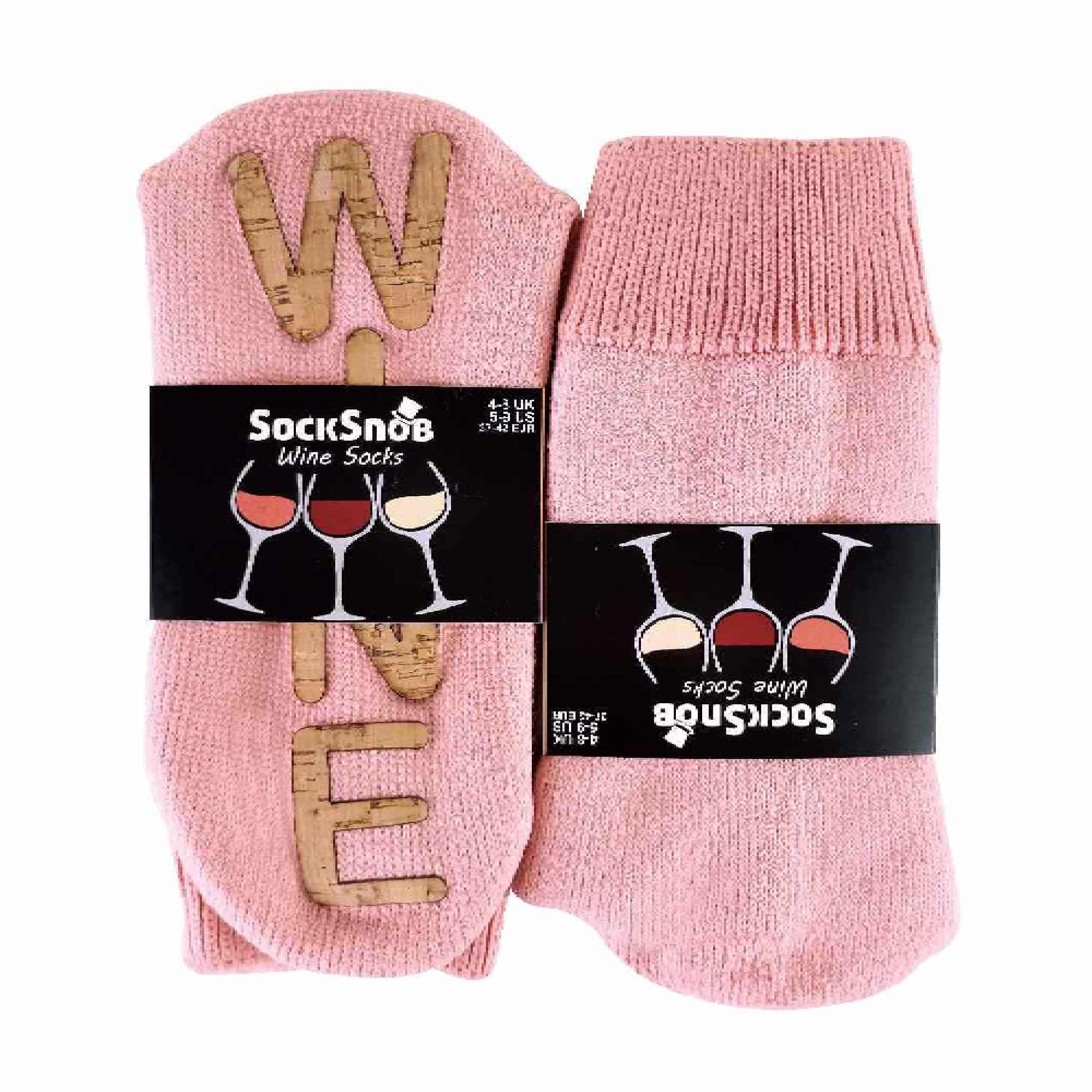 Pink 1 Pack Ladies Novelty Wine Slipper Socks with Cork Grips, Image 3 of 3