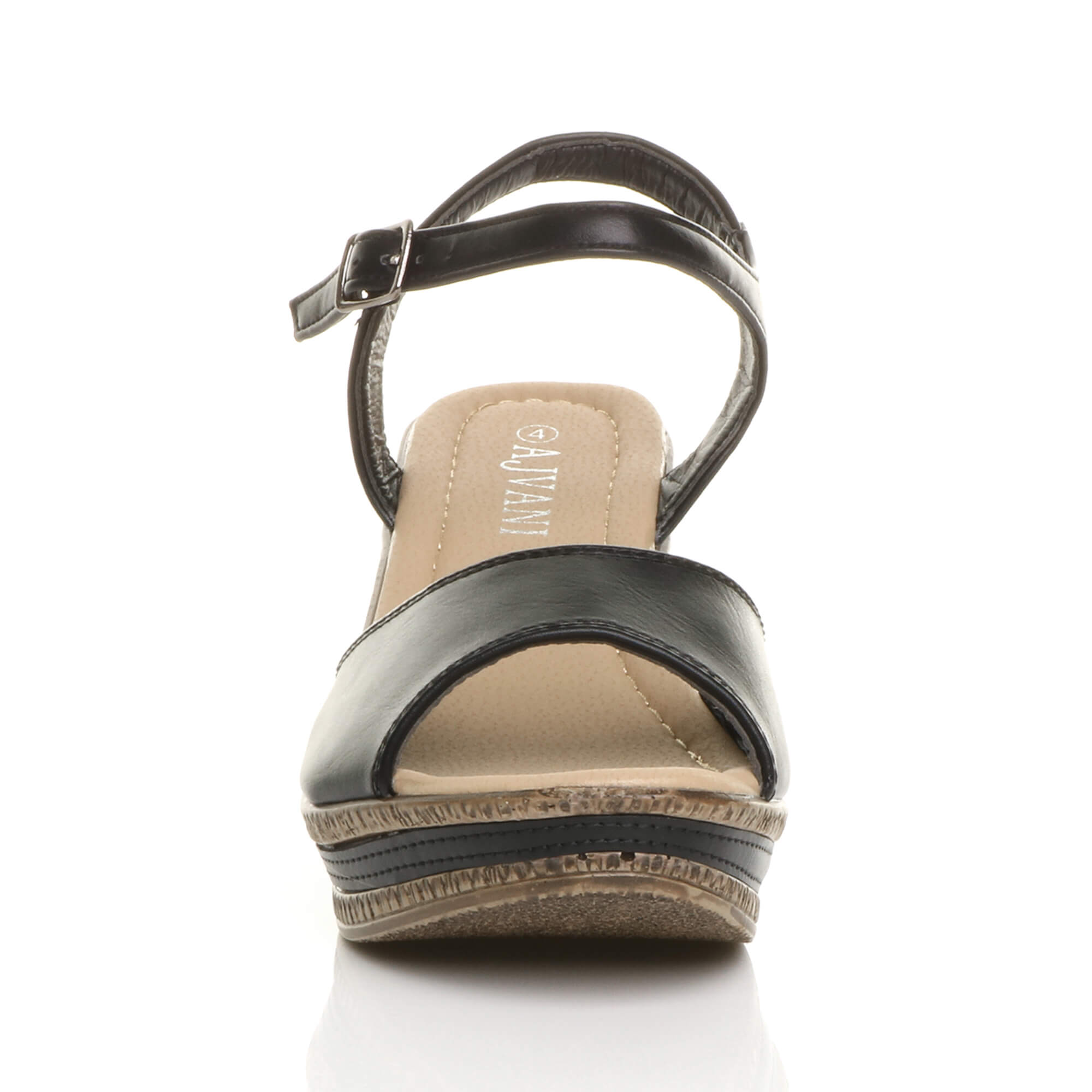 Black AJVANI Black High Wedge Heels Ankle Strap Cork Sandals, Image 6 of 6