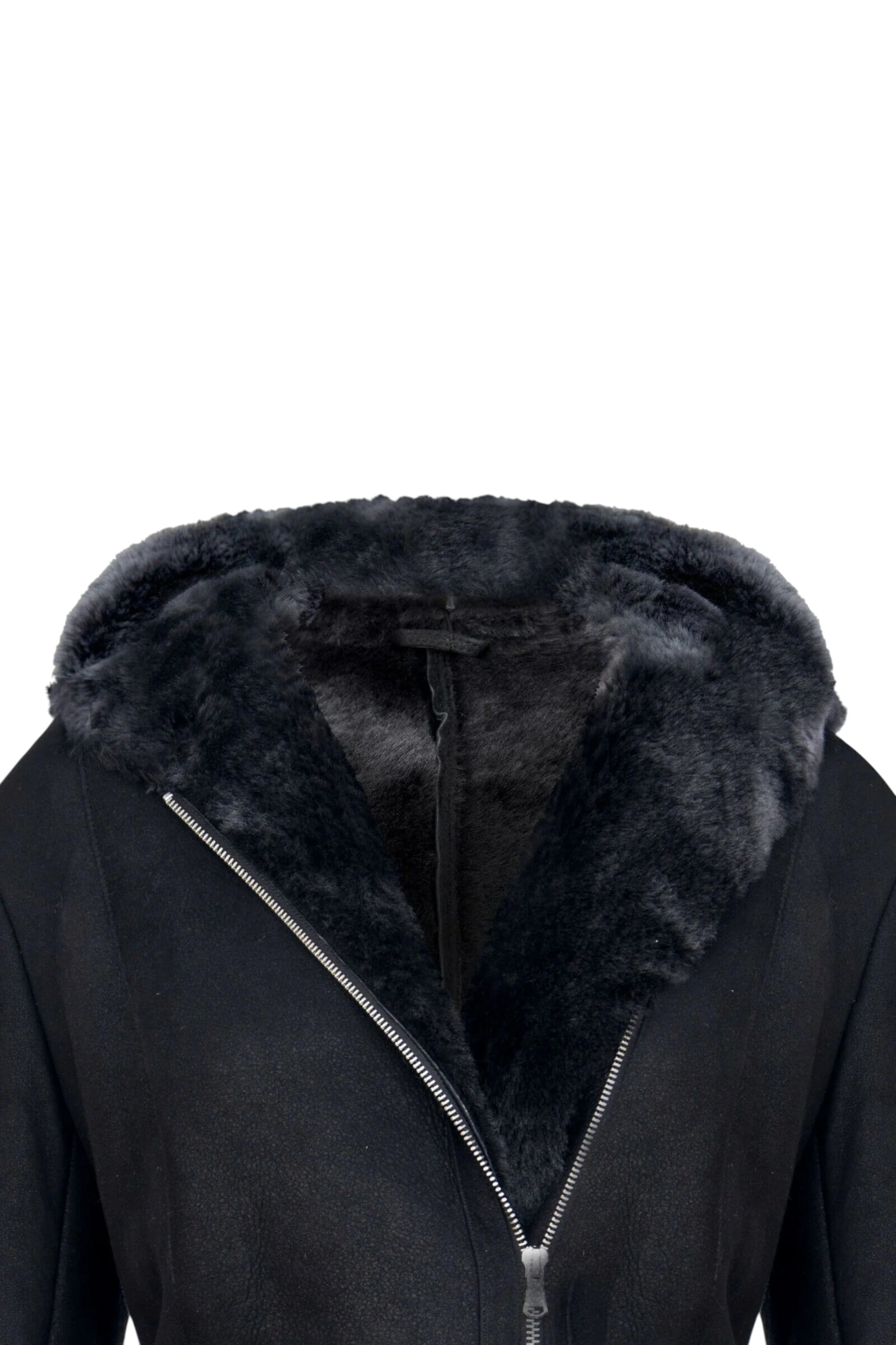 Black Hooded Merino Sheepskin Jacket-Mandalay, Image 5 of 5