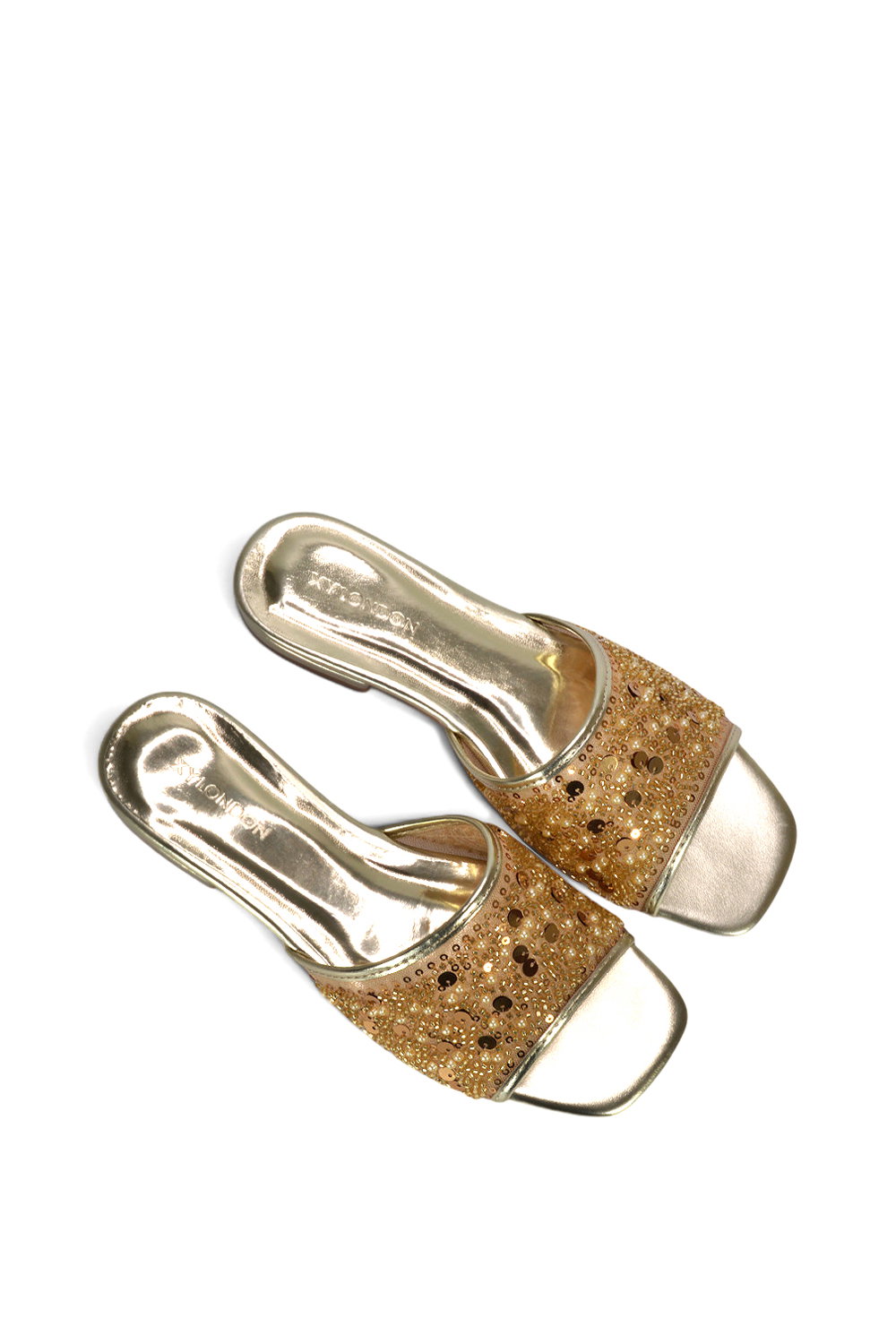 Gold 'Ziva' Embroidered Sequin Slip On Slider Sandals, Image 6 of 6