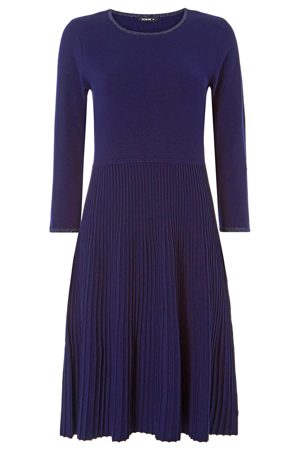 Navy Fit and Flare Knitted Dress, Image 6 of 5