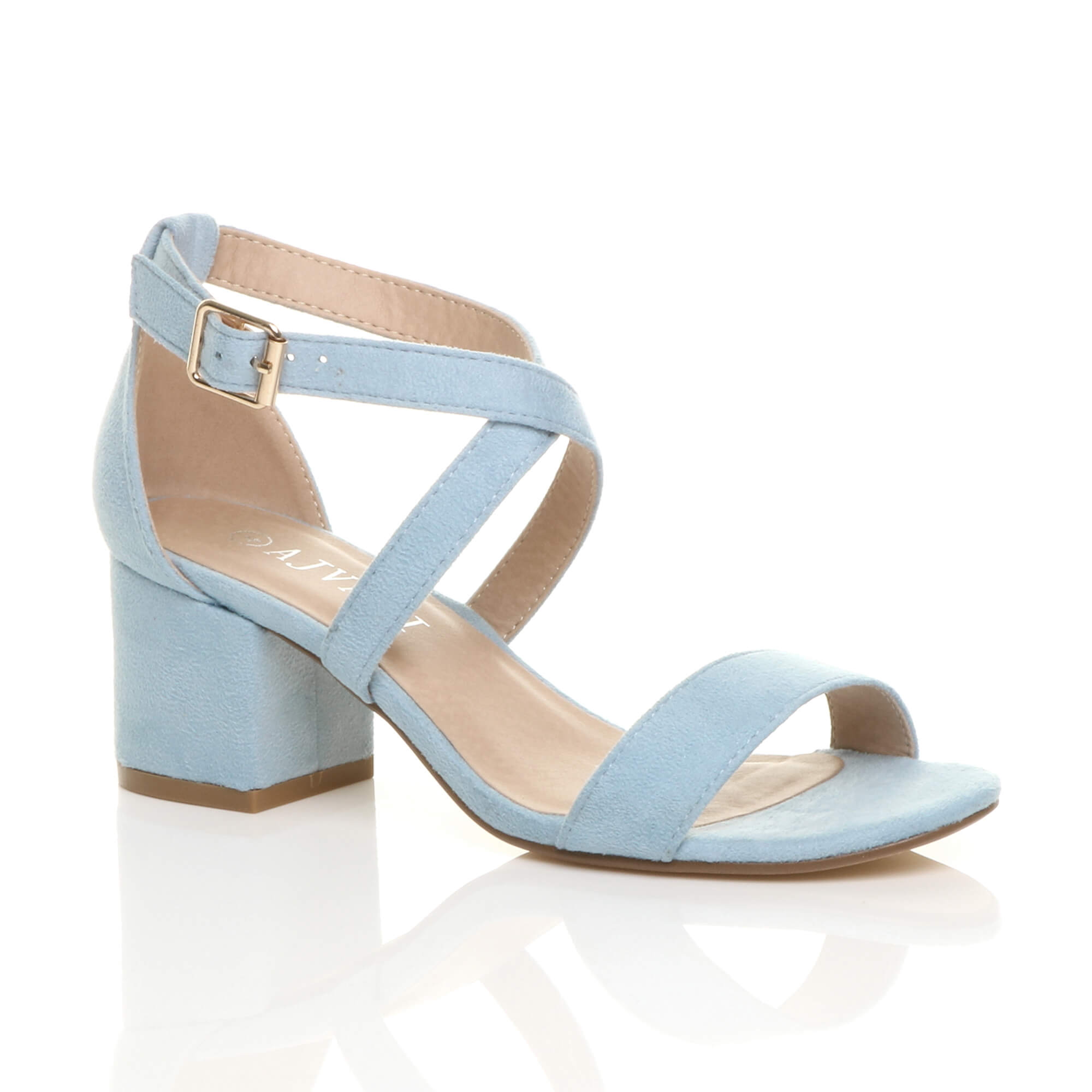Purple Mid Block Heel Crossed Straps Sandals