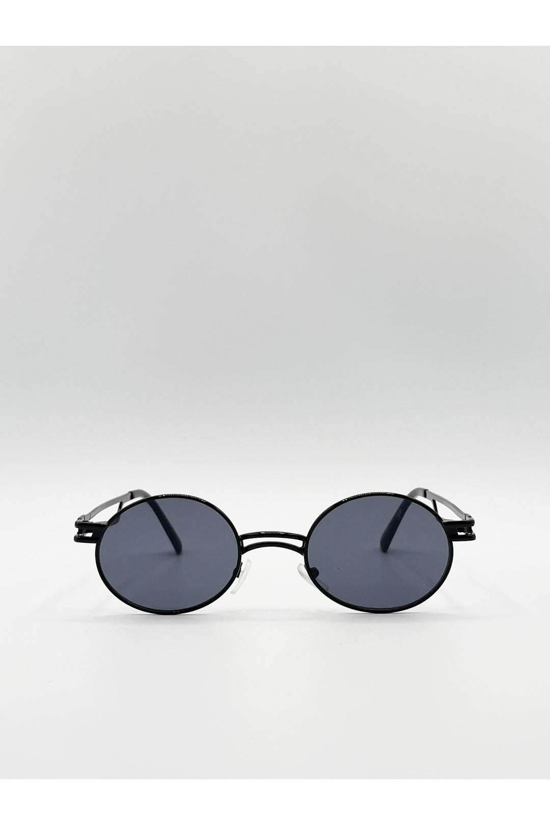 Black Retro Round Sunglasses in Black, Image 1 of 4