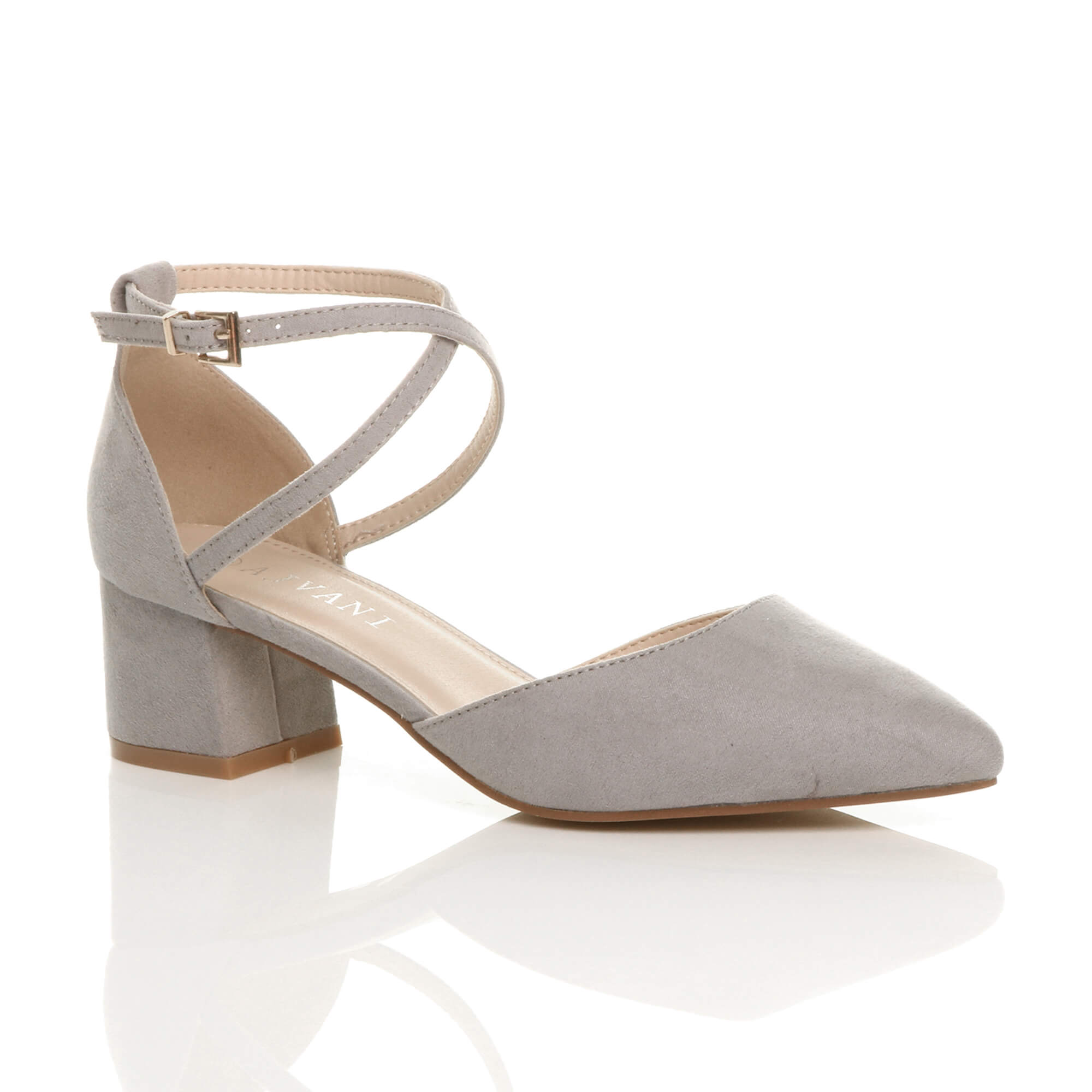 Purple Mid Block Heel Crossed Strap Pointed Toe 2 Part Heels