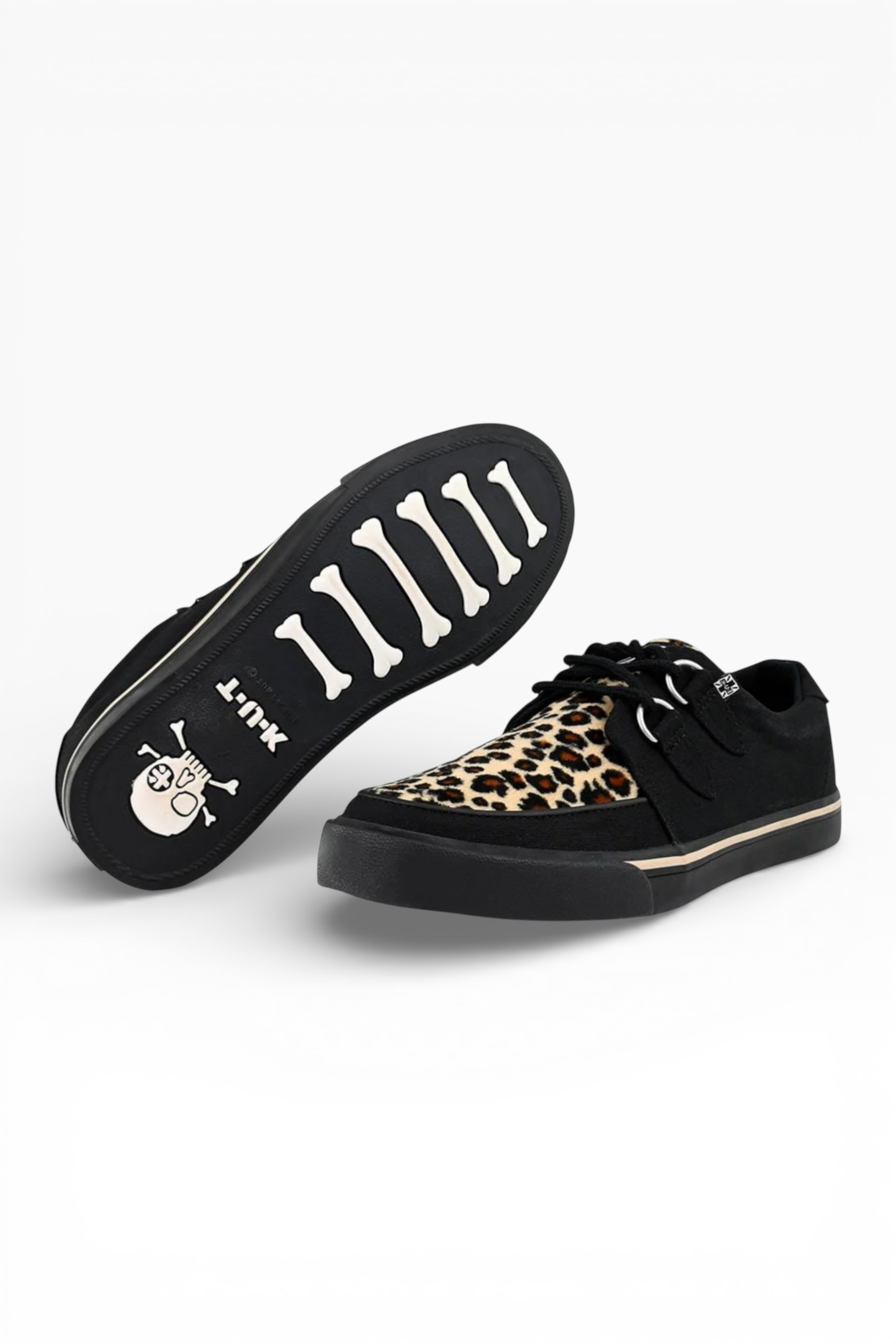 Black TUK Footwear Black Pointed Creeper Sneaker Leopard Canvas Shoes, Image 6 of 8