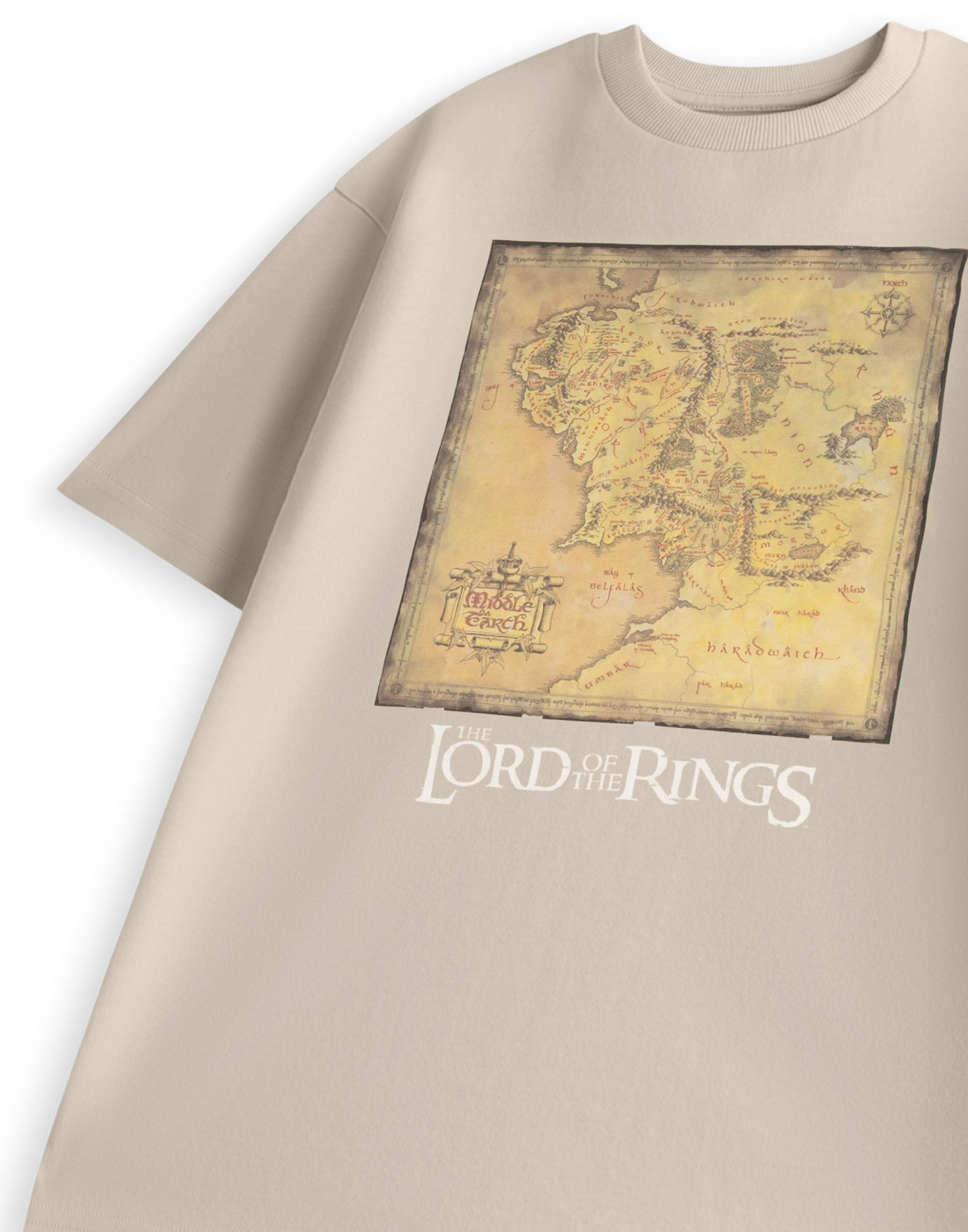 Beige Lord Of The Rings Map Large T-Shirt, Image 3 of 4