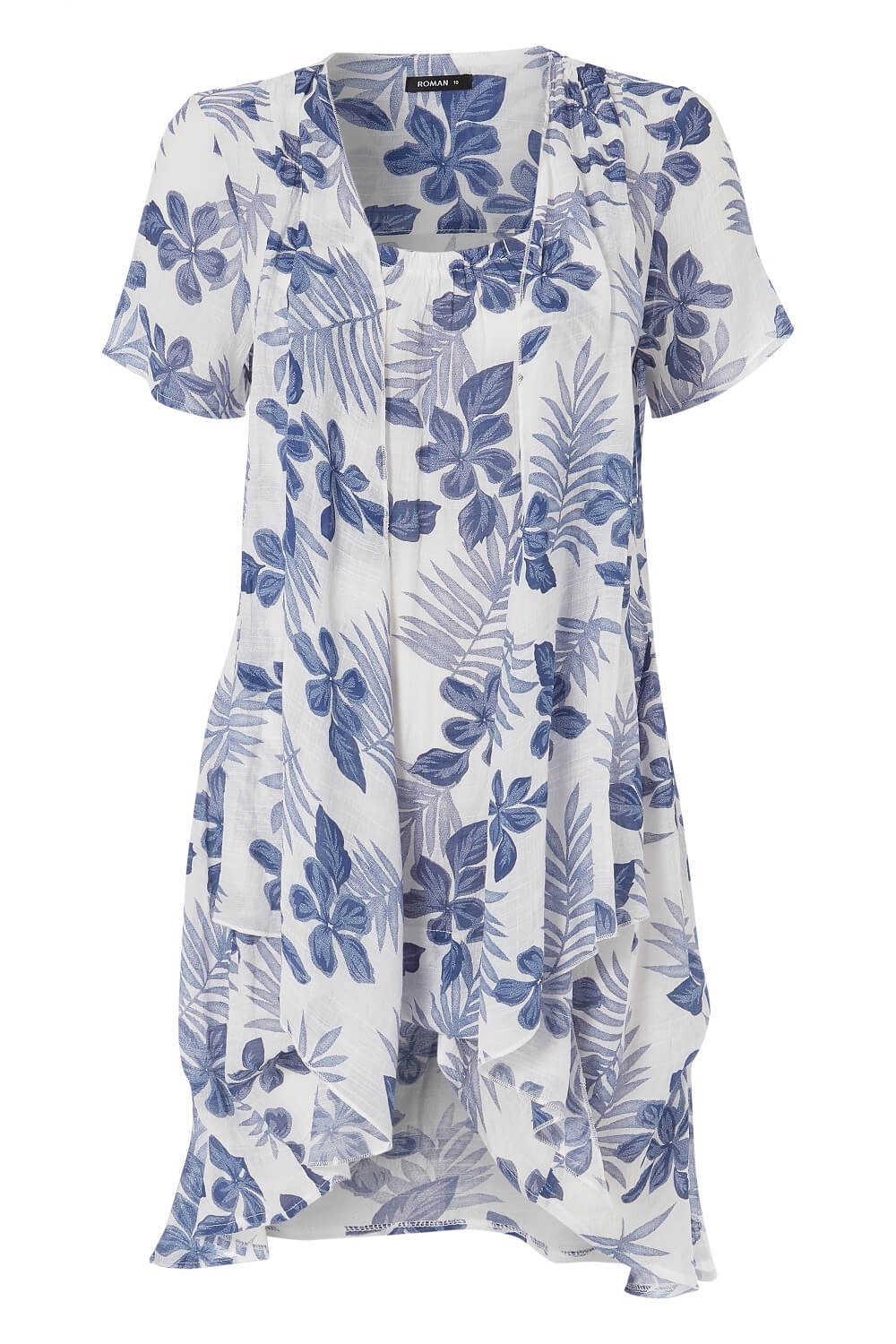 Blue Short Sleeve Floral Crinkle Tunic Top, Image 6 of 5