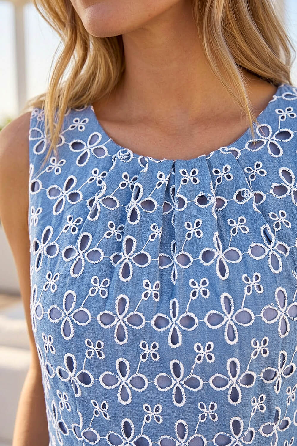Denim Embroidered Midi Dress, Image 5 of 4