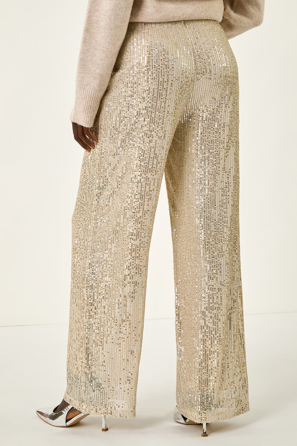 Silver Sequin Wide Leg Trousers, Image 6 of 7