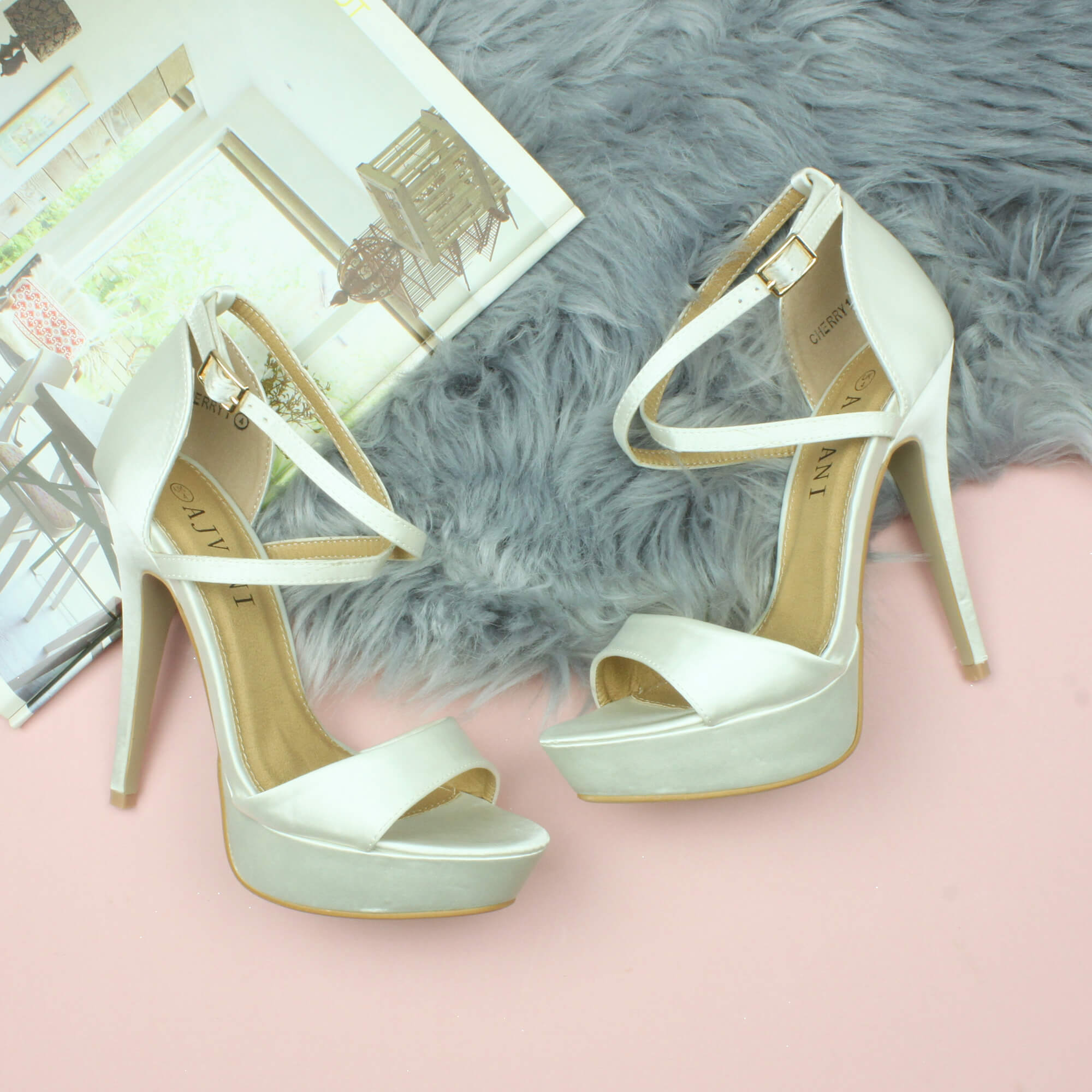 Ivory AJVANI Ivory High Heel Crossed Straps Platform Sandals, Image 4 of 6