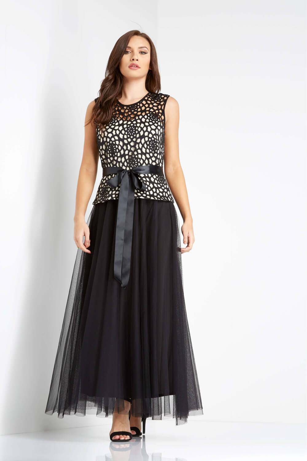 Black Laser Cut Maxi Dress, Image 1 of 4