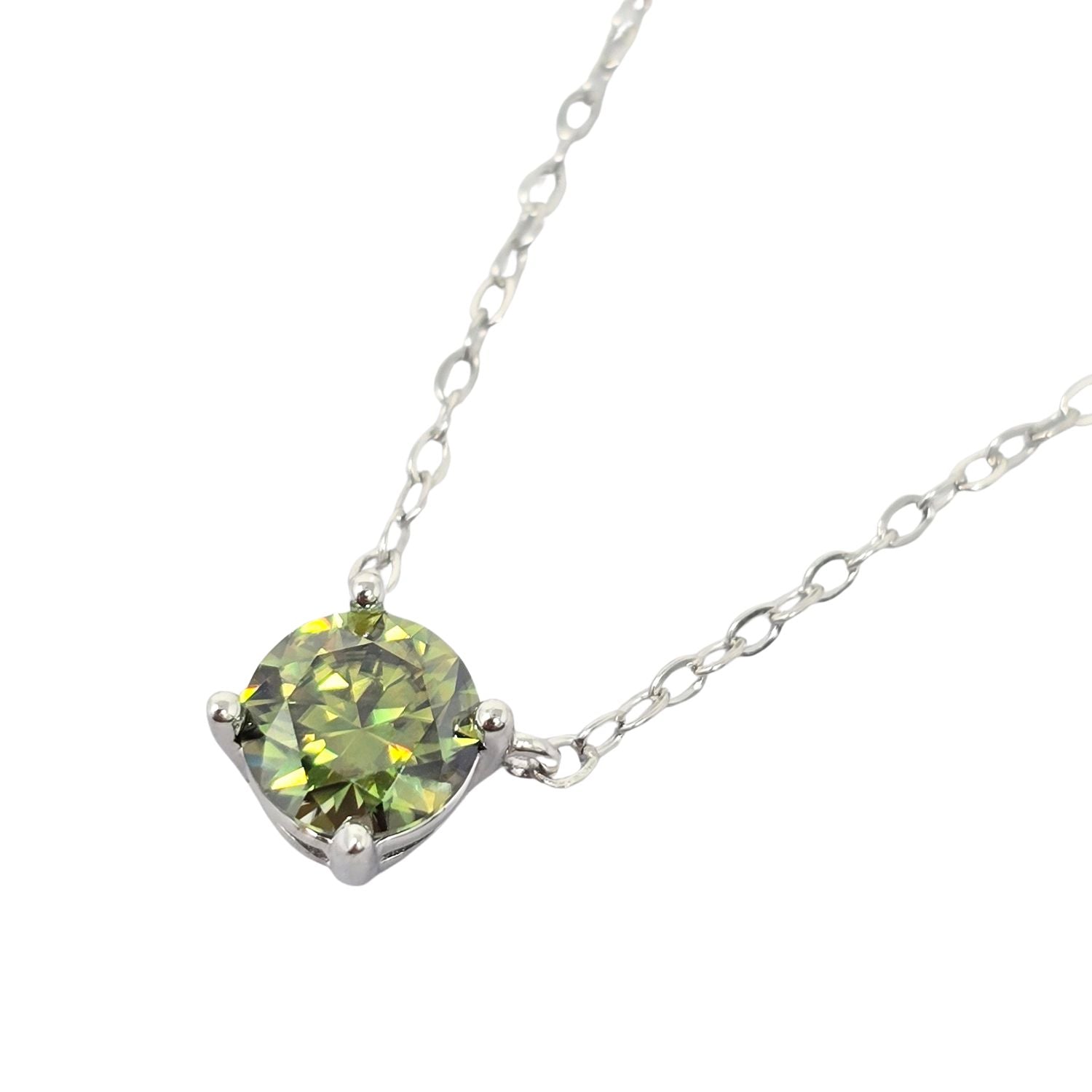 Green Peridot Moissanite Crystal Sterling Silver Necklace