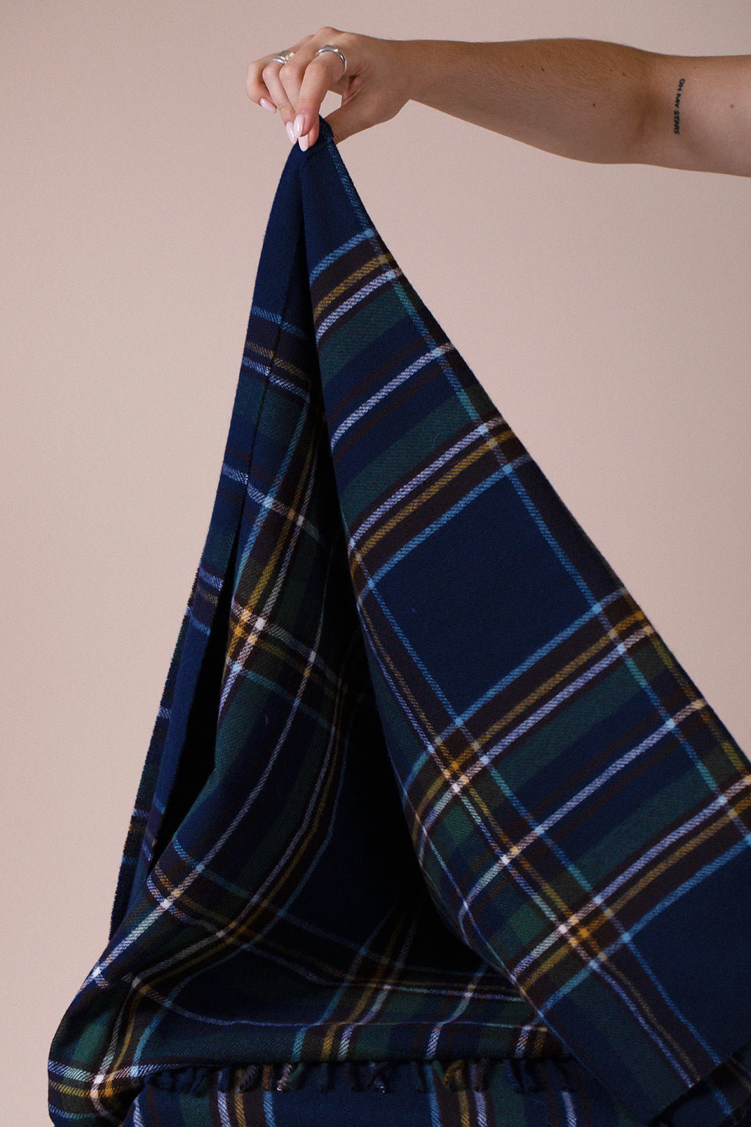 Navy Tartan Woven with Tassels in Navy, Image 4 of 5