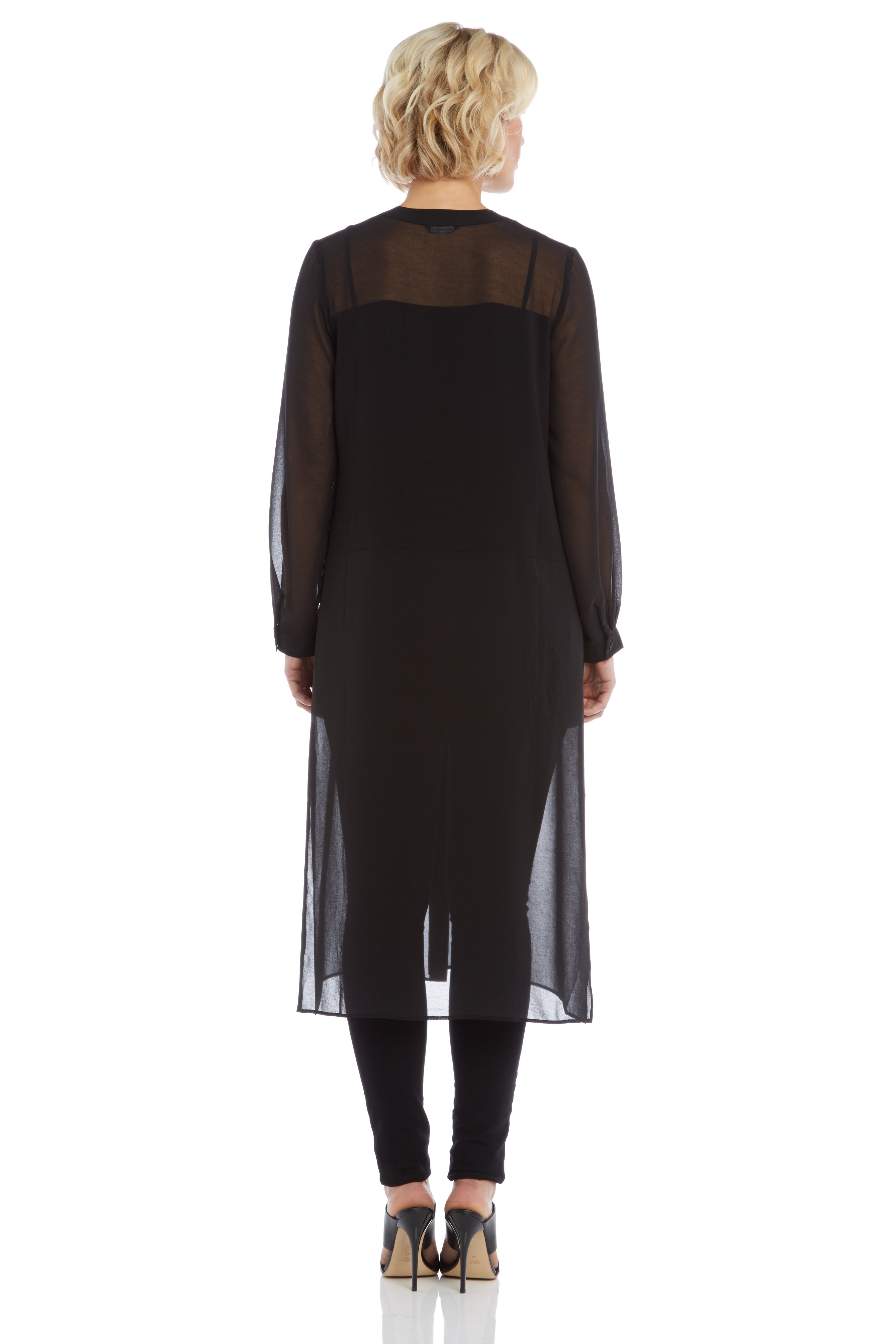 Black Longline Chiffon Blouse, Image 5 of 7