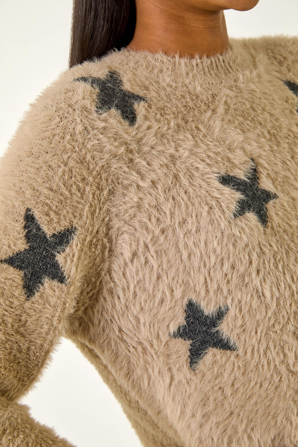 Beige Fluffy Star Knit Jumper, Image 6 of 5