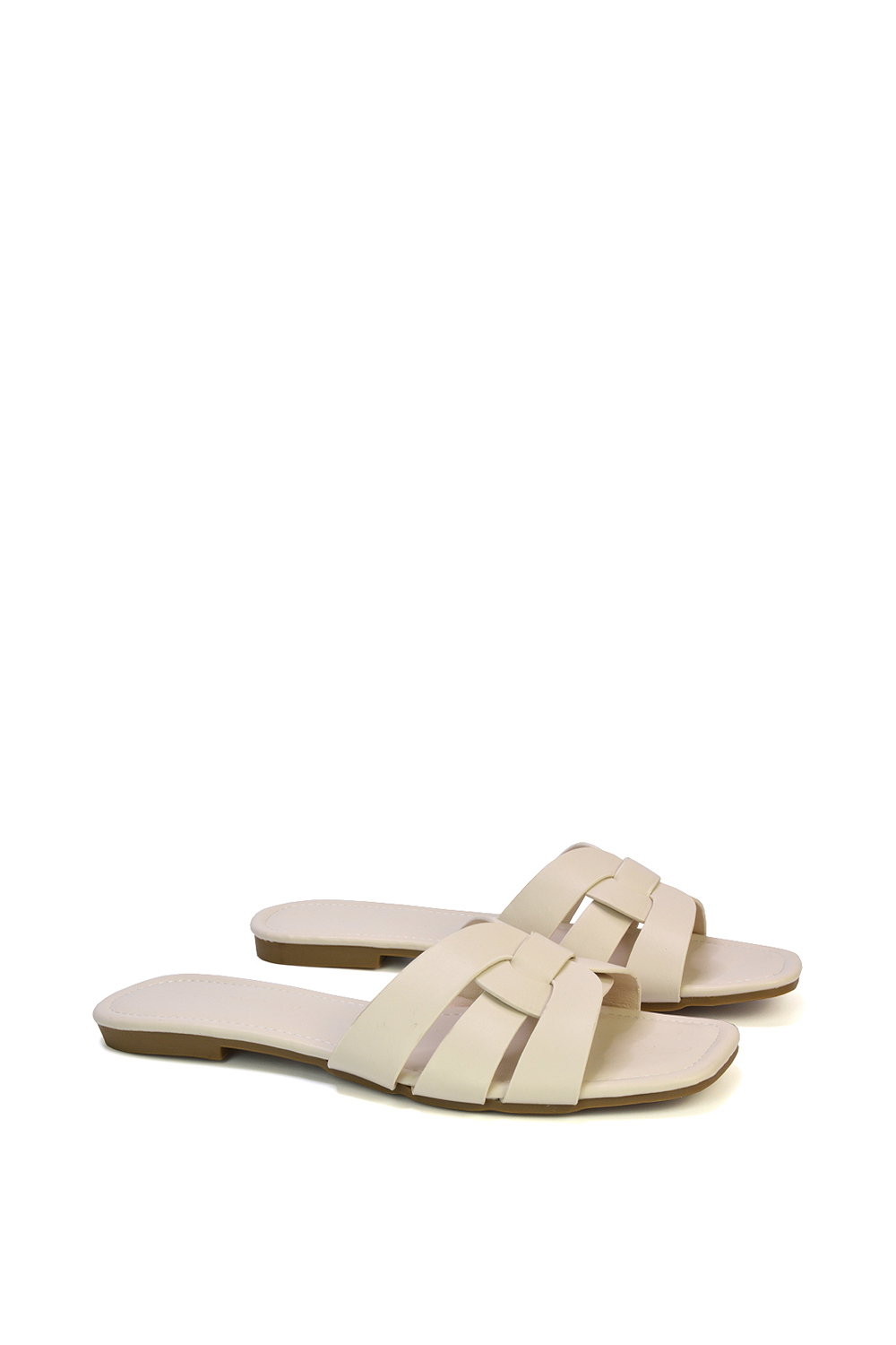 Beige XY LONDON Beige 'Luci' Strappy Slider Sandals With Square Toe, Image 3 of 5