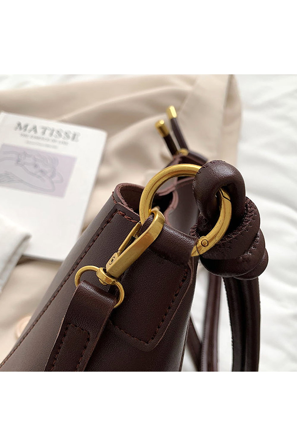 Brown 'Rhiannanon' Faux Leather Shoulder Tote Bag With Adjustable Strap, Image 6 of 7