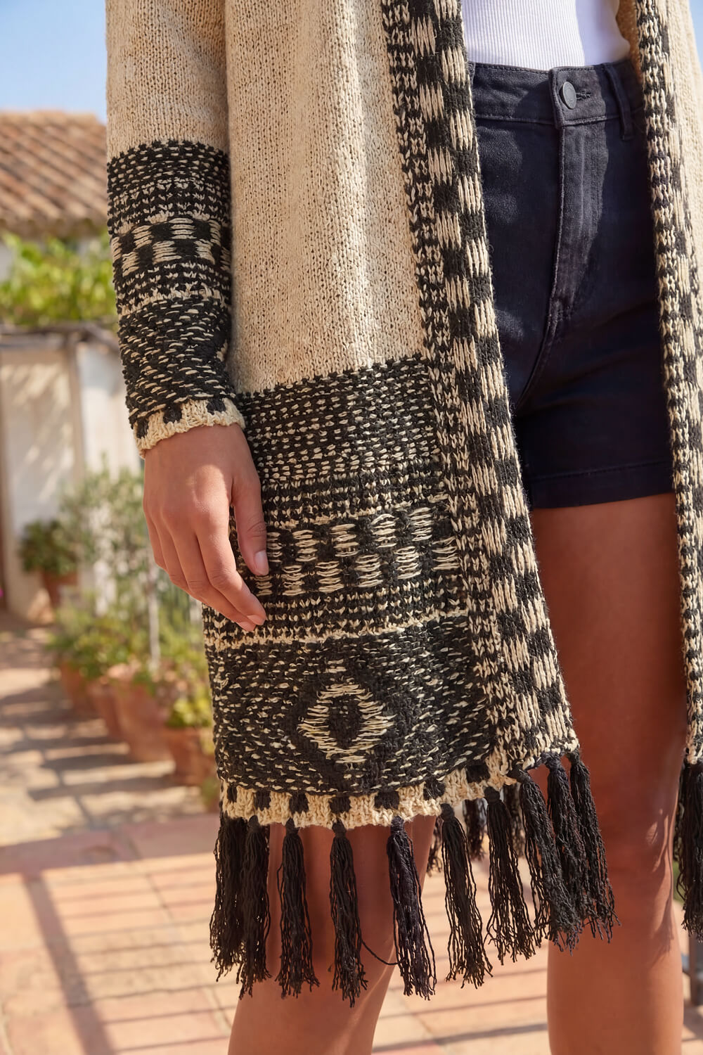 Ivory Nordic Pattern Fringe Detail Cardigan, Image 5 of 4