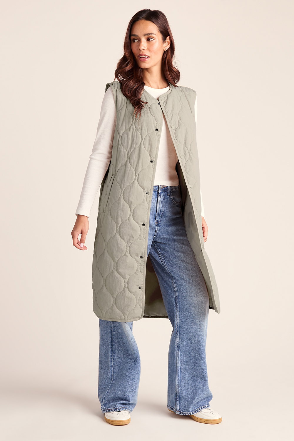 Beige Jena Relaxed Fit Long Insulated Gilet, Image 4 of 6