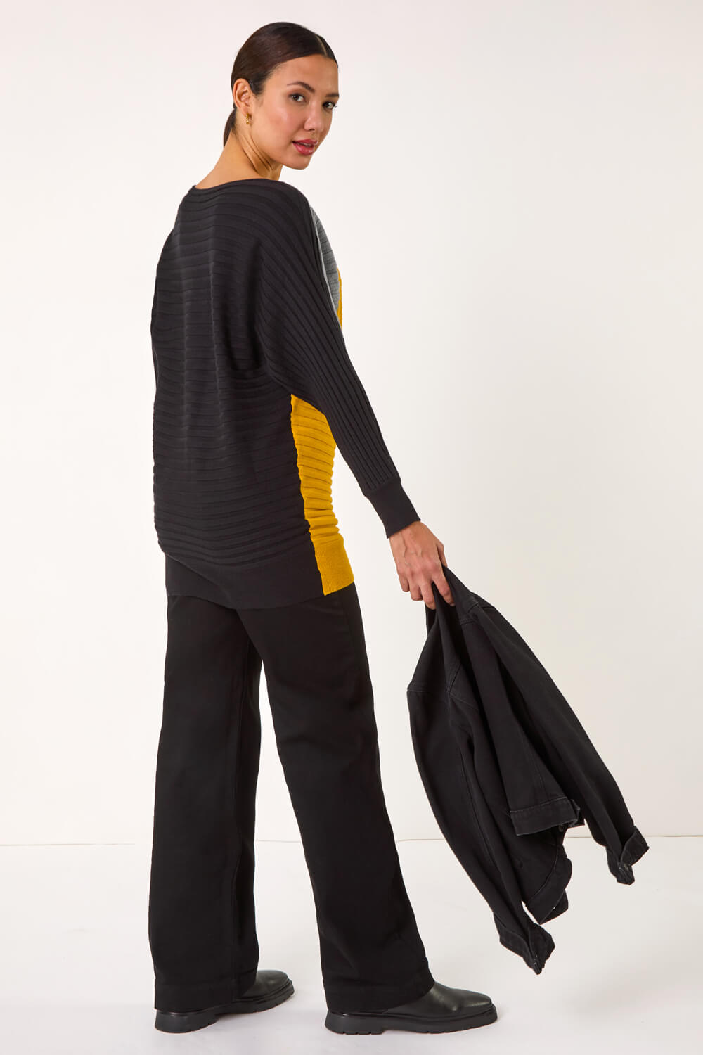 Ochre Colour Block Knit Jumper, Image 4 of 5