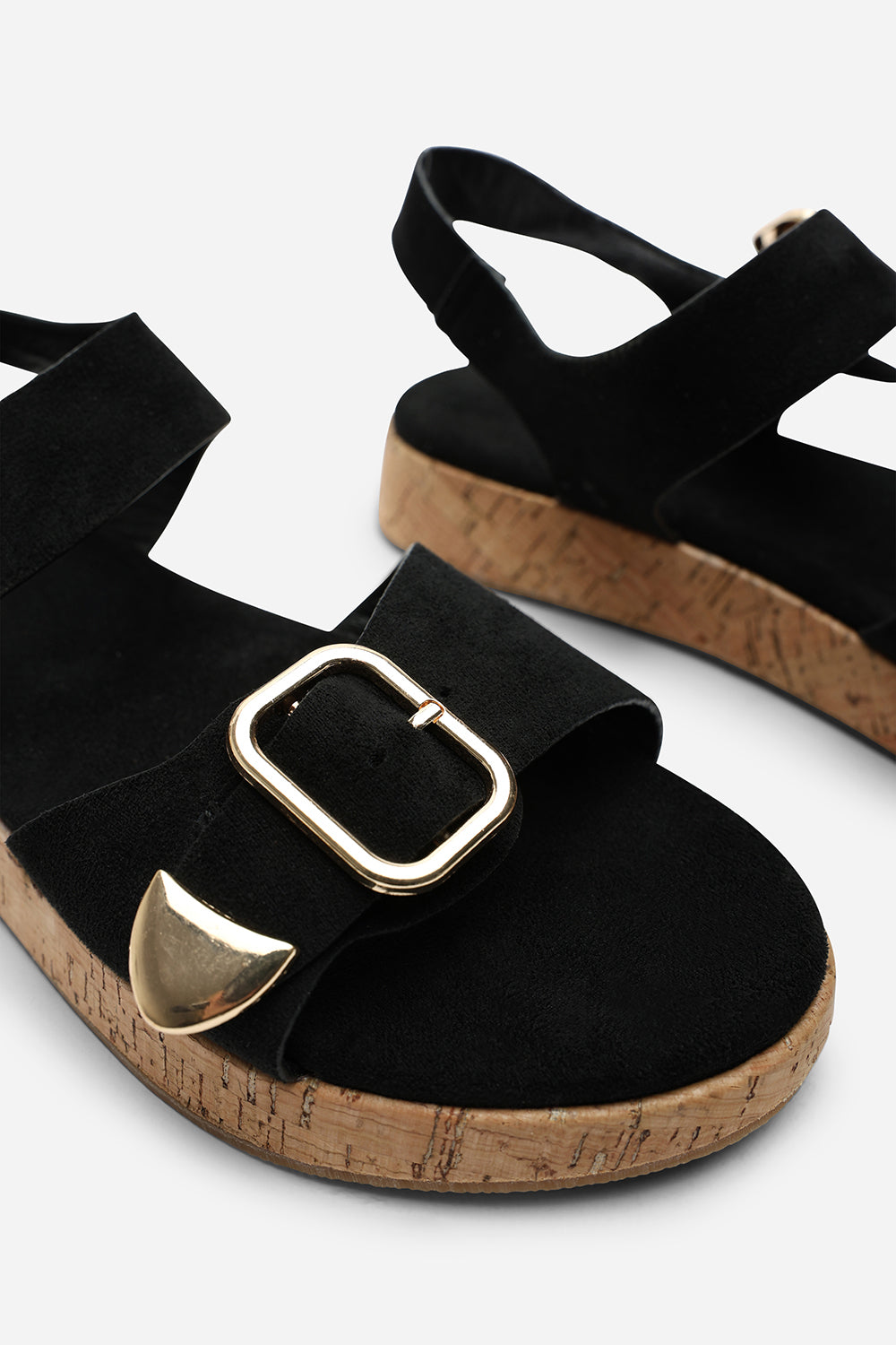 Black Iridia Double Buckle Low Wedge Sandal, Image 6 of 6