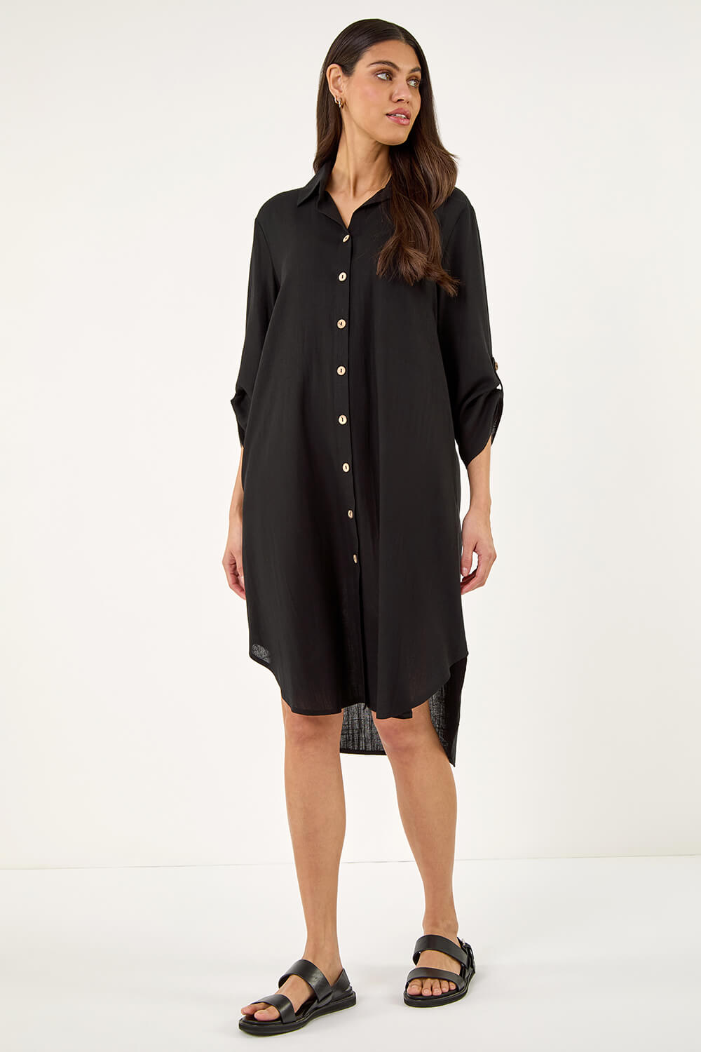 Black Back Lace Buttoned Shirt Dress, Image 4 of 5