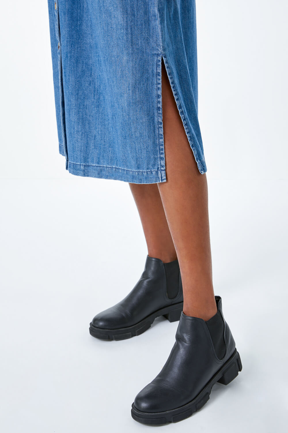 Denim Belted Denim Midi Shirt Dress, Image 6 of 5