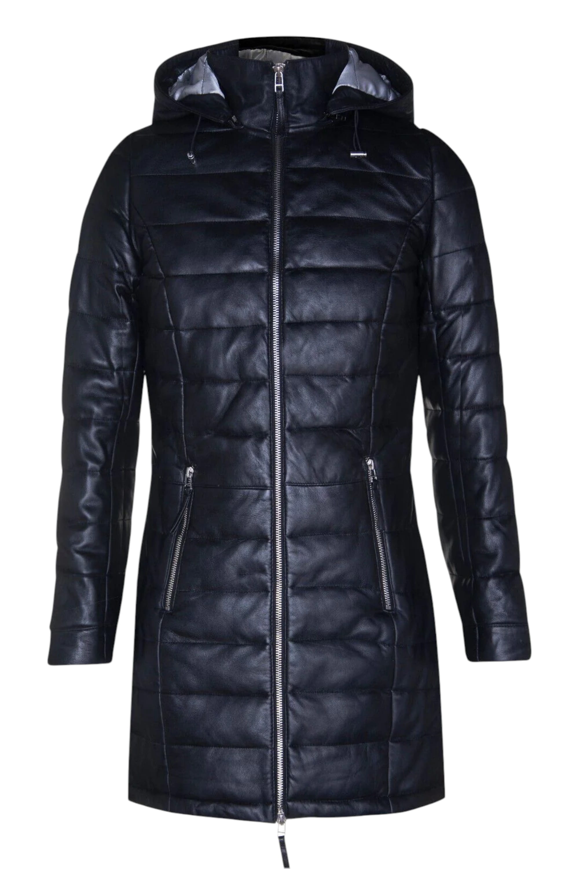 Black Womens Leather Puffer Parka Jacket-Andri, Image 1 of 4