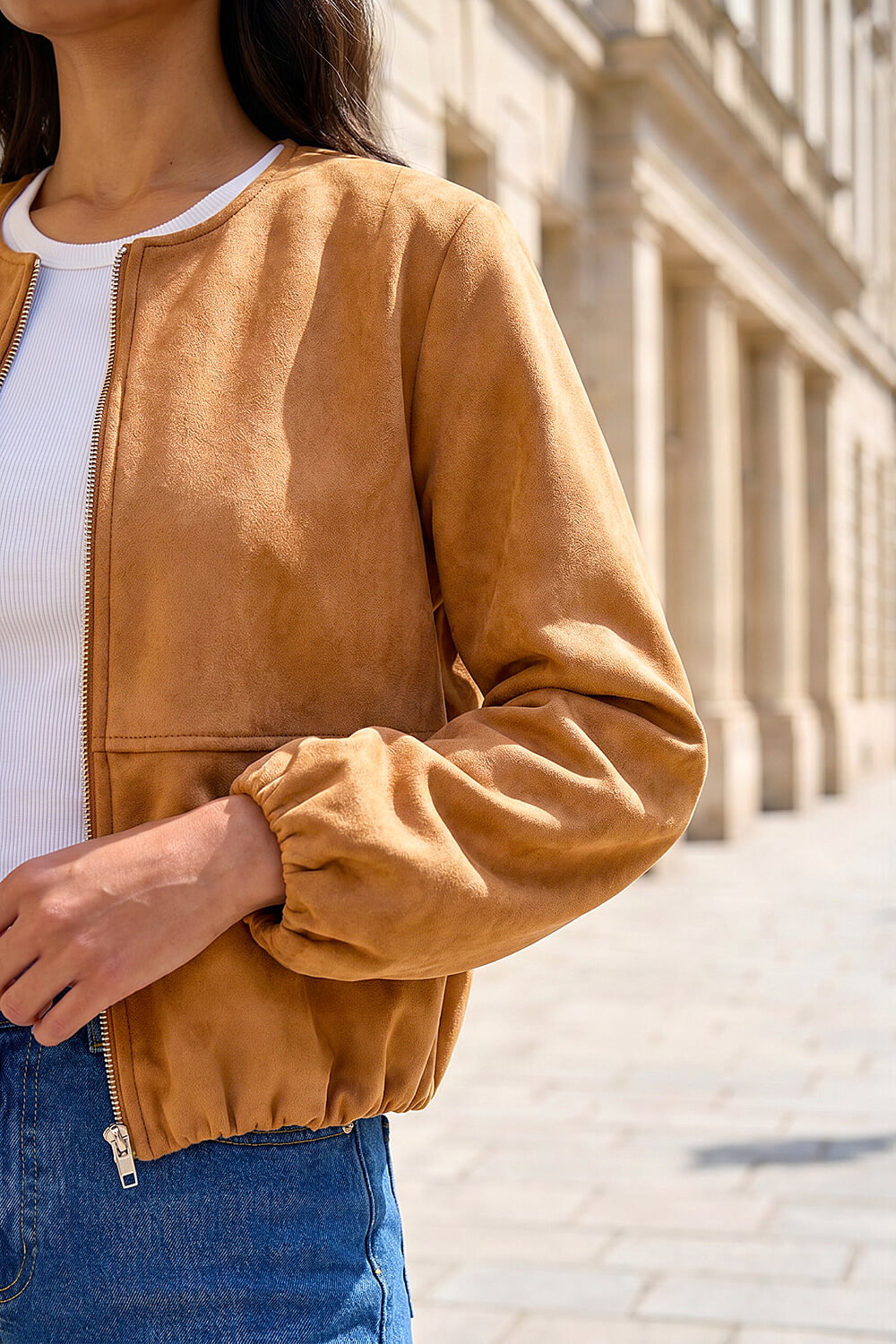 Tan Faux Suede Bubble Hem Jacket, Image 5 of 4