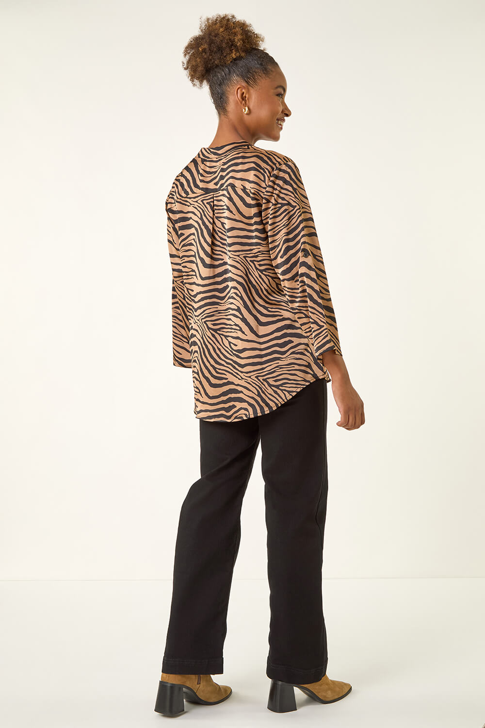 Tan Animal Print V-Neck Shirt, Image 4 of 5
