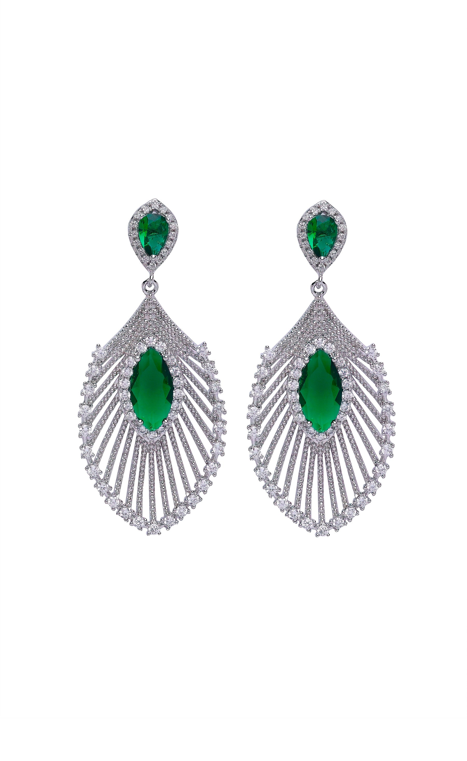 Green Diva Peacock Feather Drop Earring