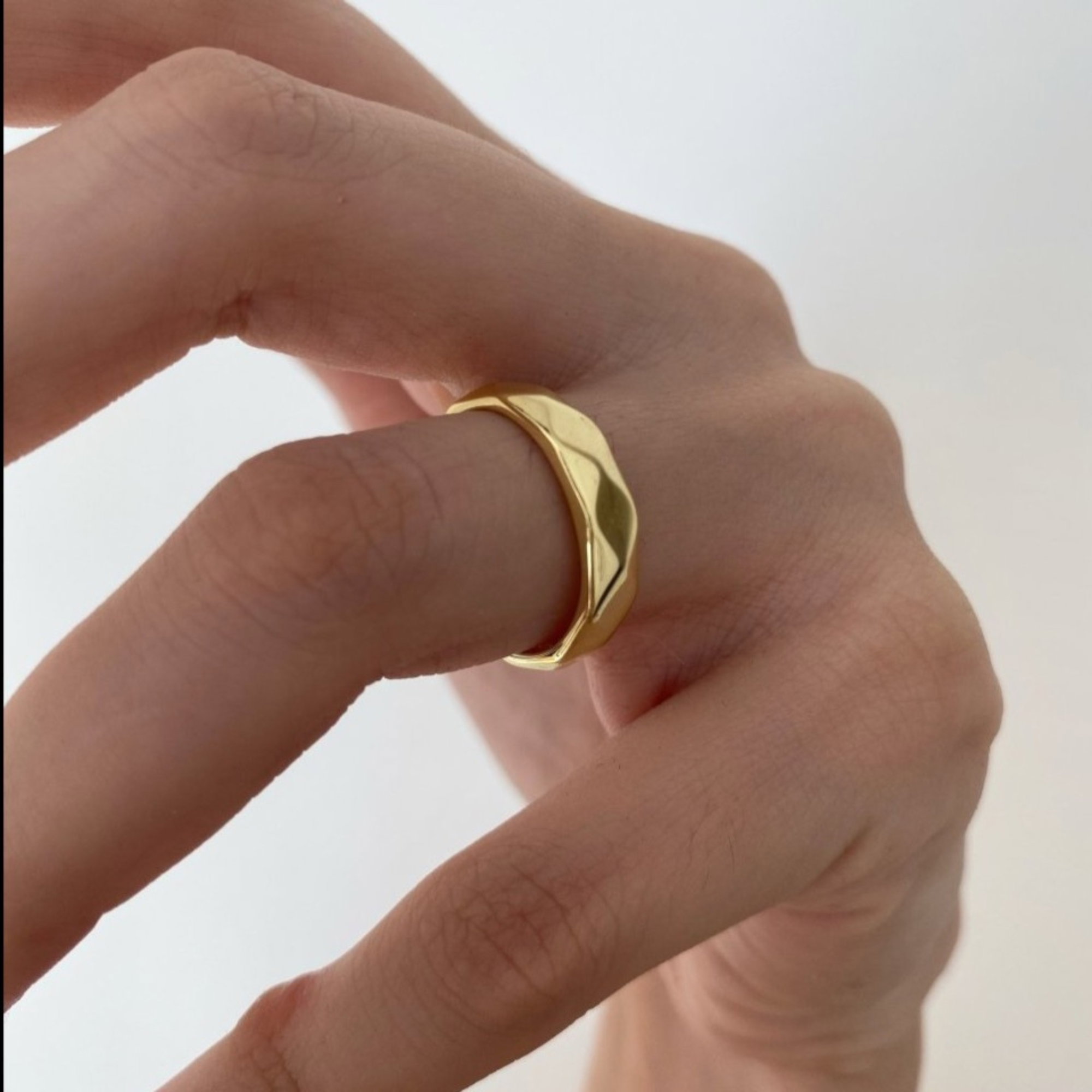 Gold Sterling Silver Wide Hammered Ring, Image 2 of 2