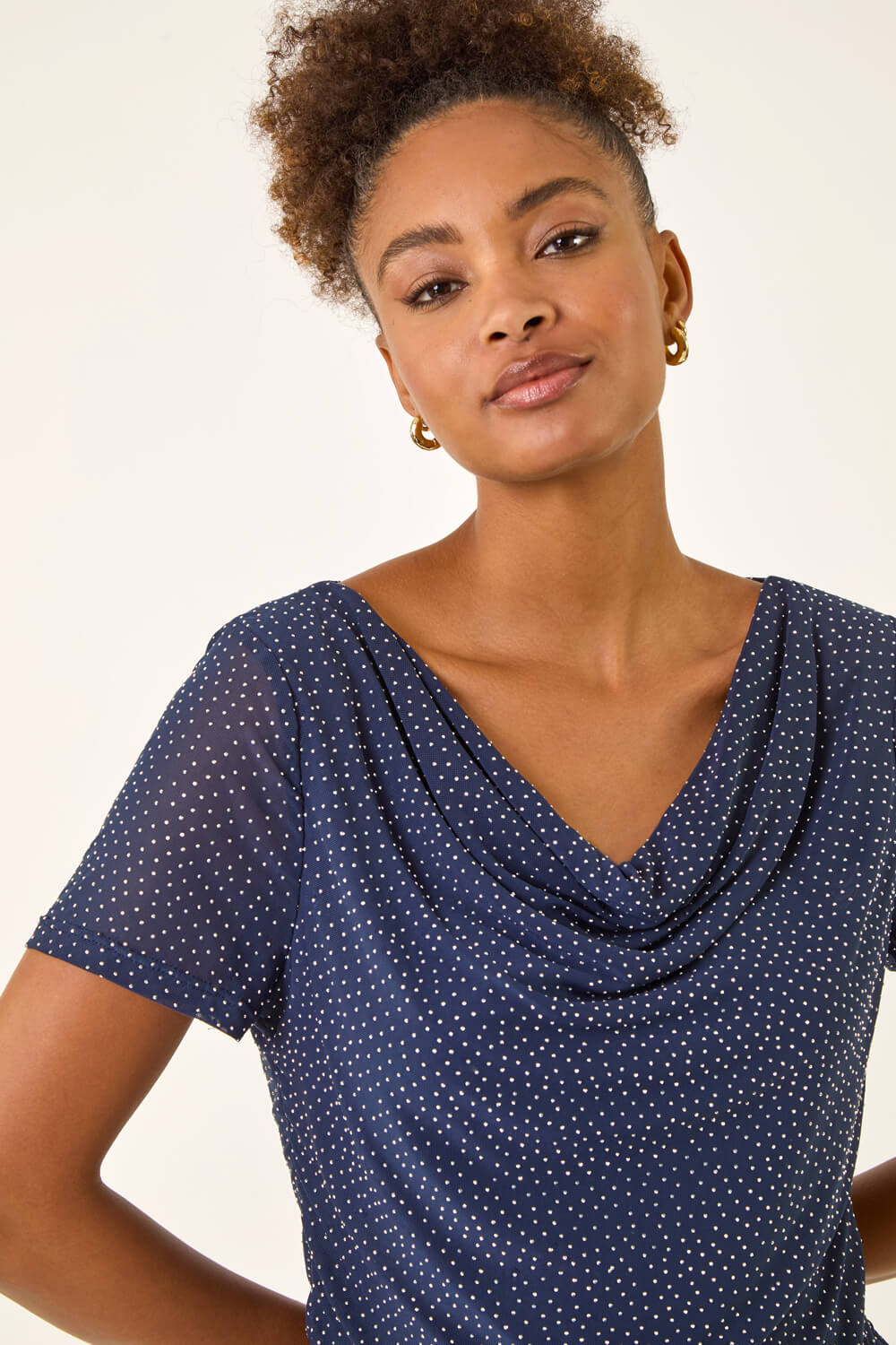 Navy Embellished Cowl Neck Top, Image 5 of 5