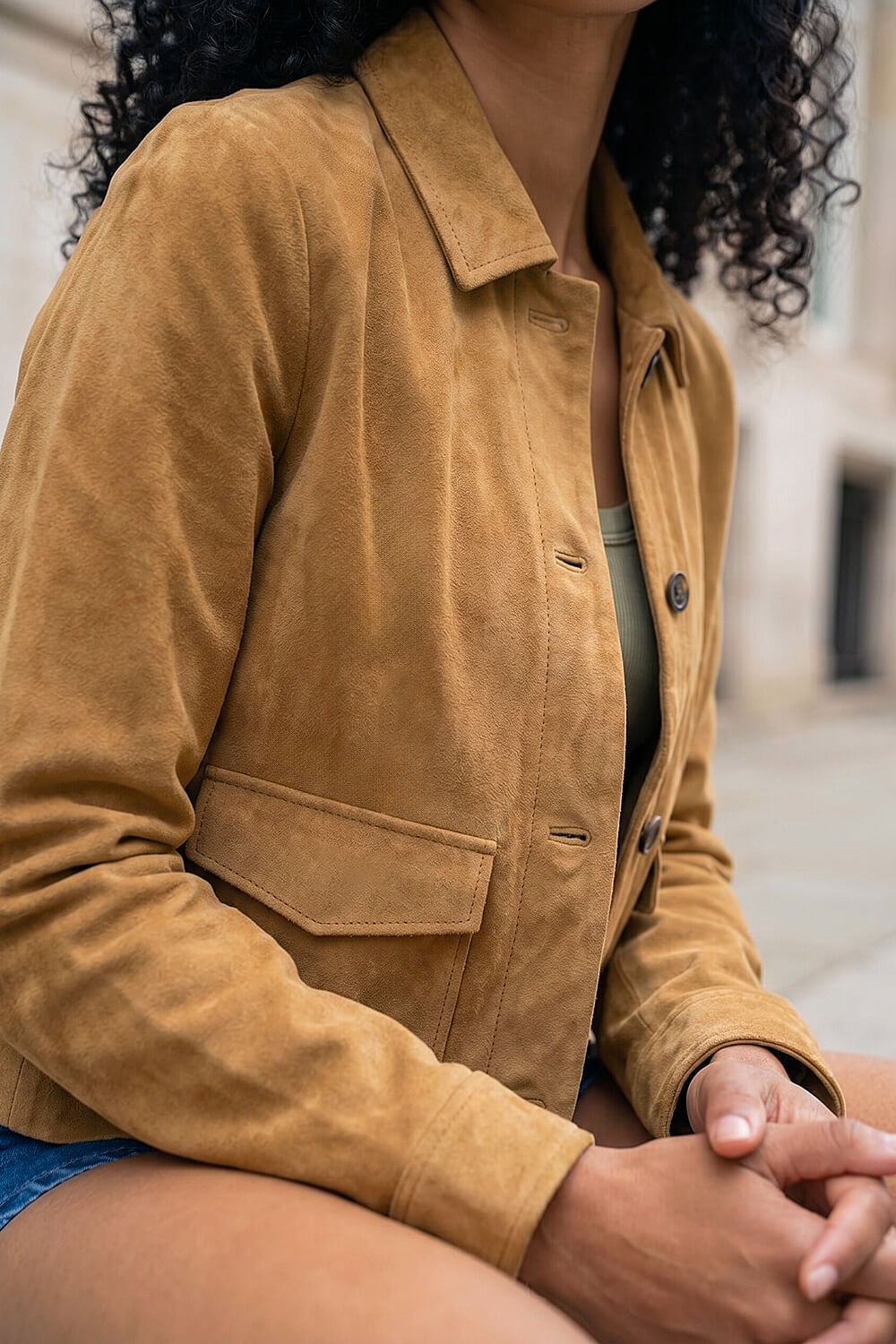 Stone Faux Suede Pocket Jacket, Image 5 of 4