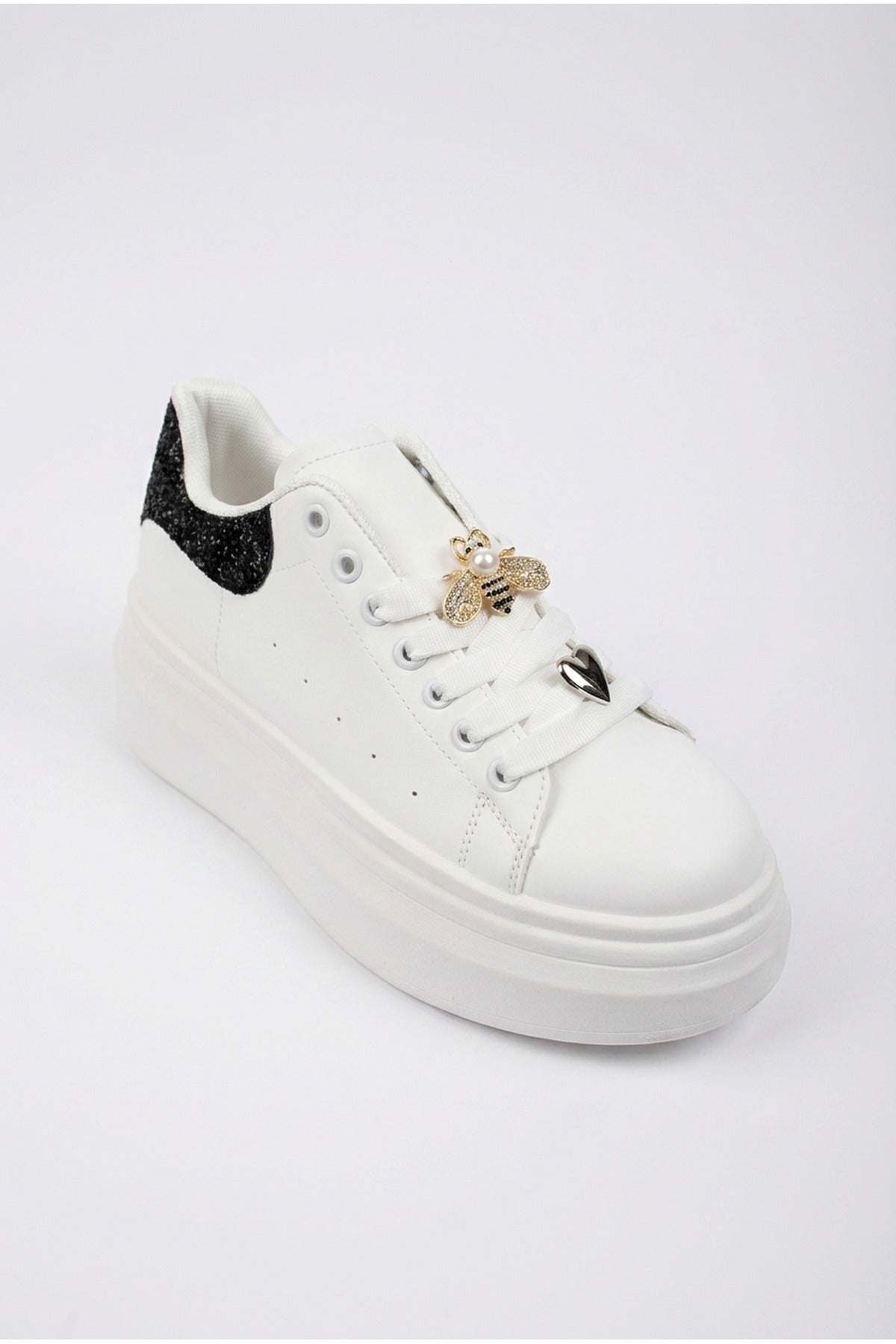 Black iKrush Black Sloane White Platform Trainers, Image 2 of 5