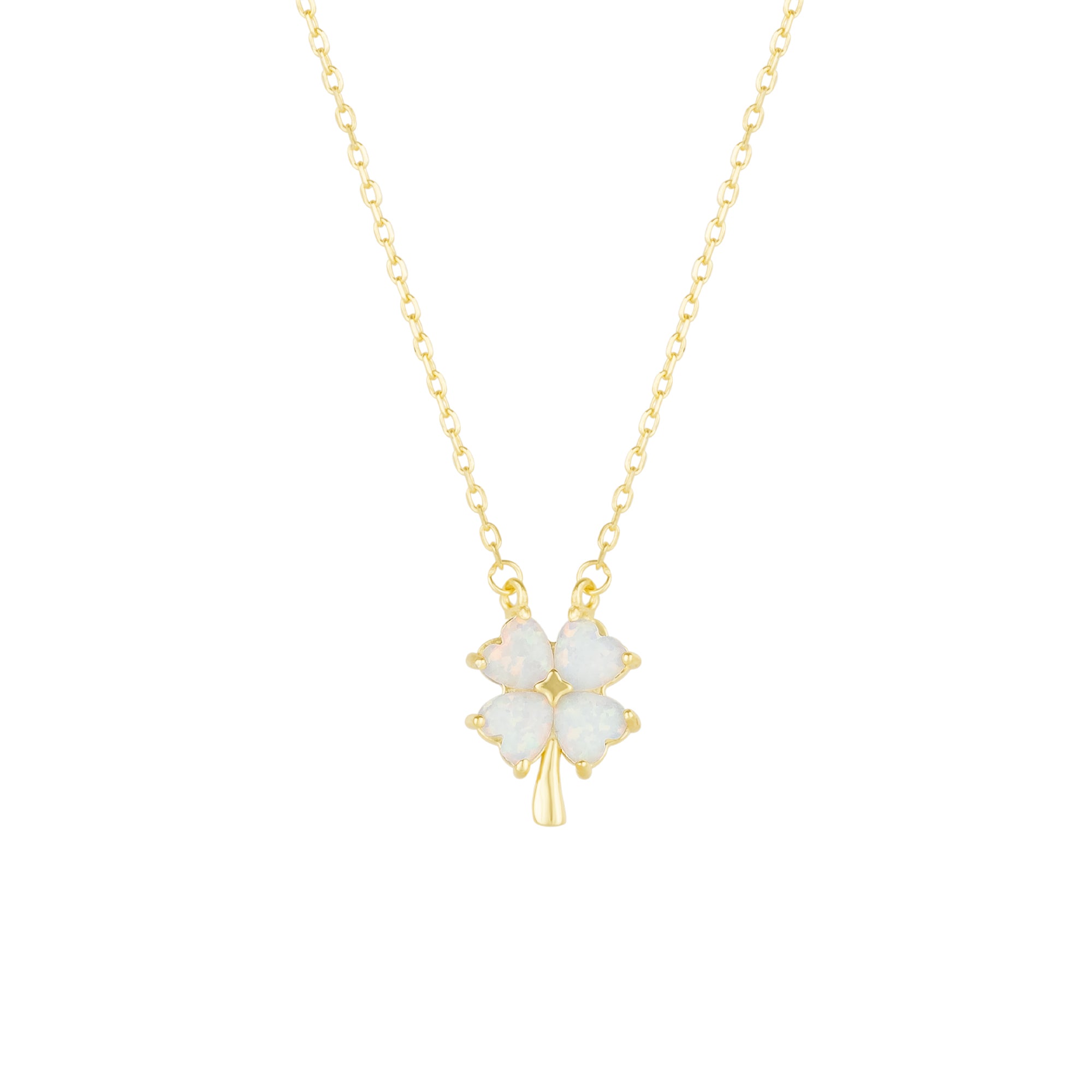Gold White Opal Four Leaf Clover Sterling Silver Necklace, Image 1 of 1