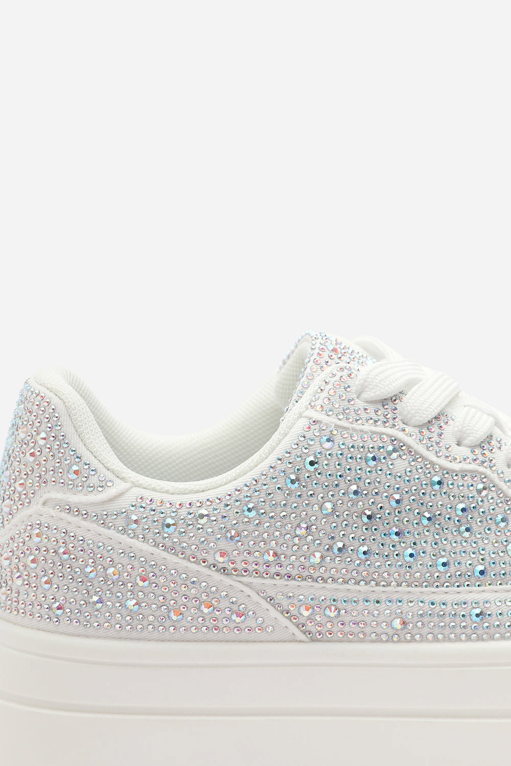 White 'Darcia' Wedge Lace Up Trainer with Diamante Detail, Image 6 of 7