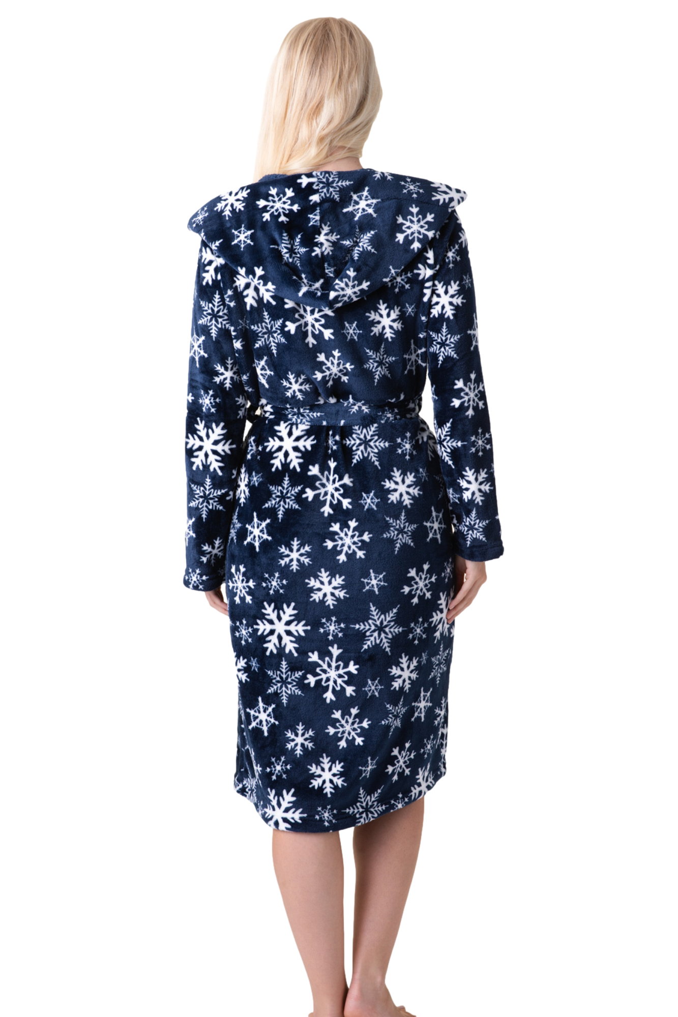 Blue Camille Lingerie Blue Supersoft Fleece Hooded Calf Length Bathrobe, Image 6 of 6