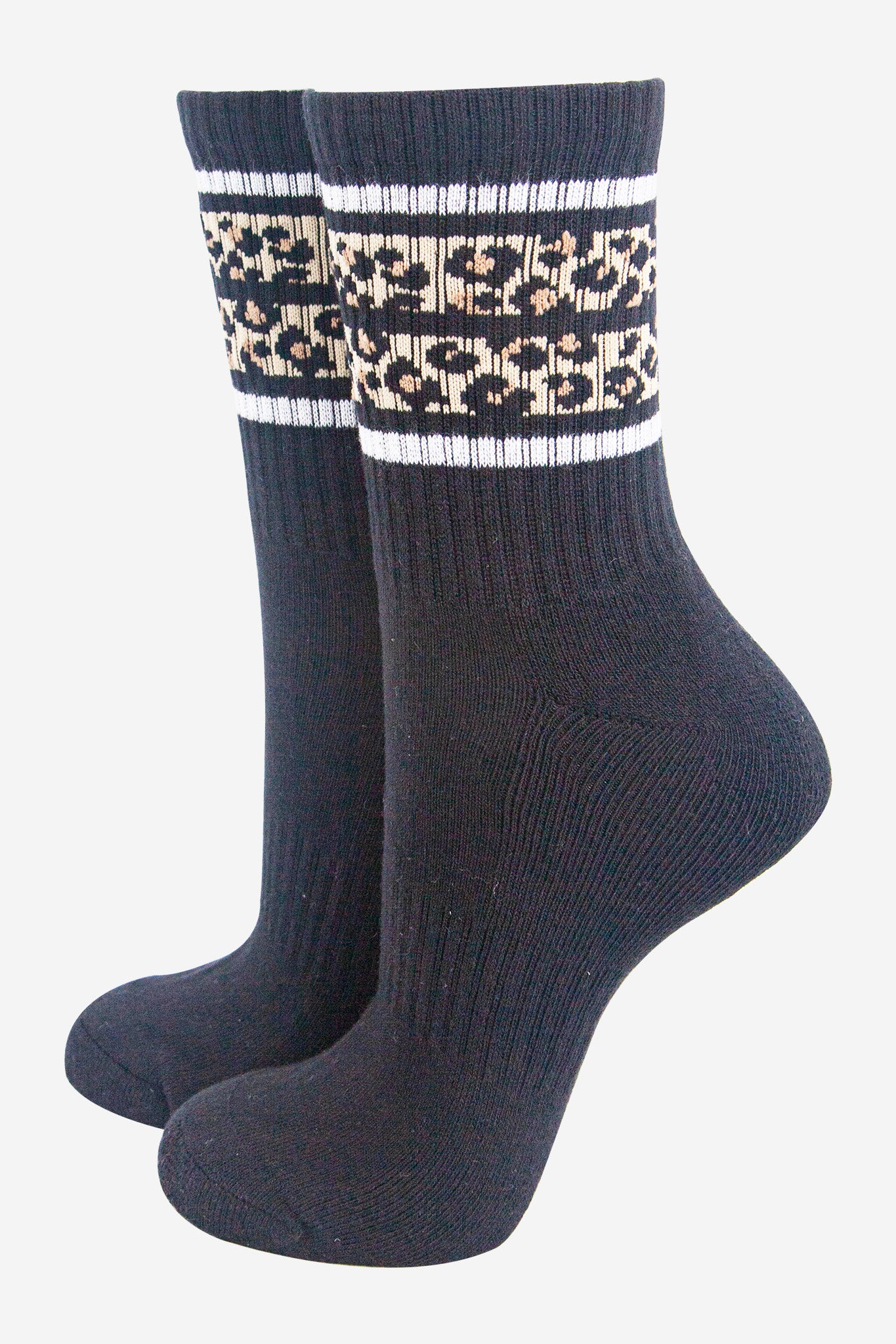 Black Leopard Striped Sports Socks, Image 1 of 4