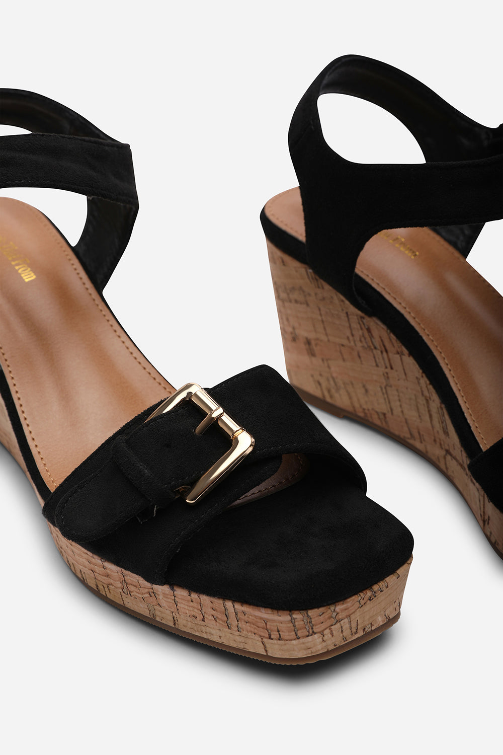 Black Where's That From Black Olivine Double Strap Platform Wedge, Image 5 of 6