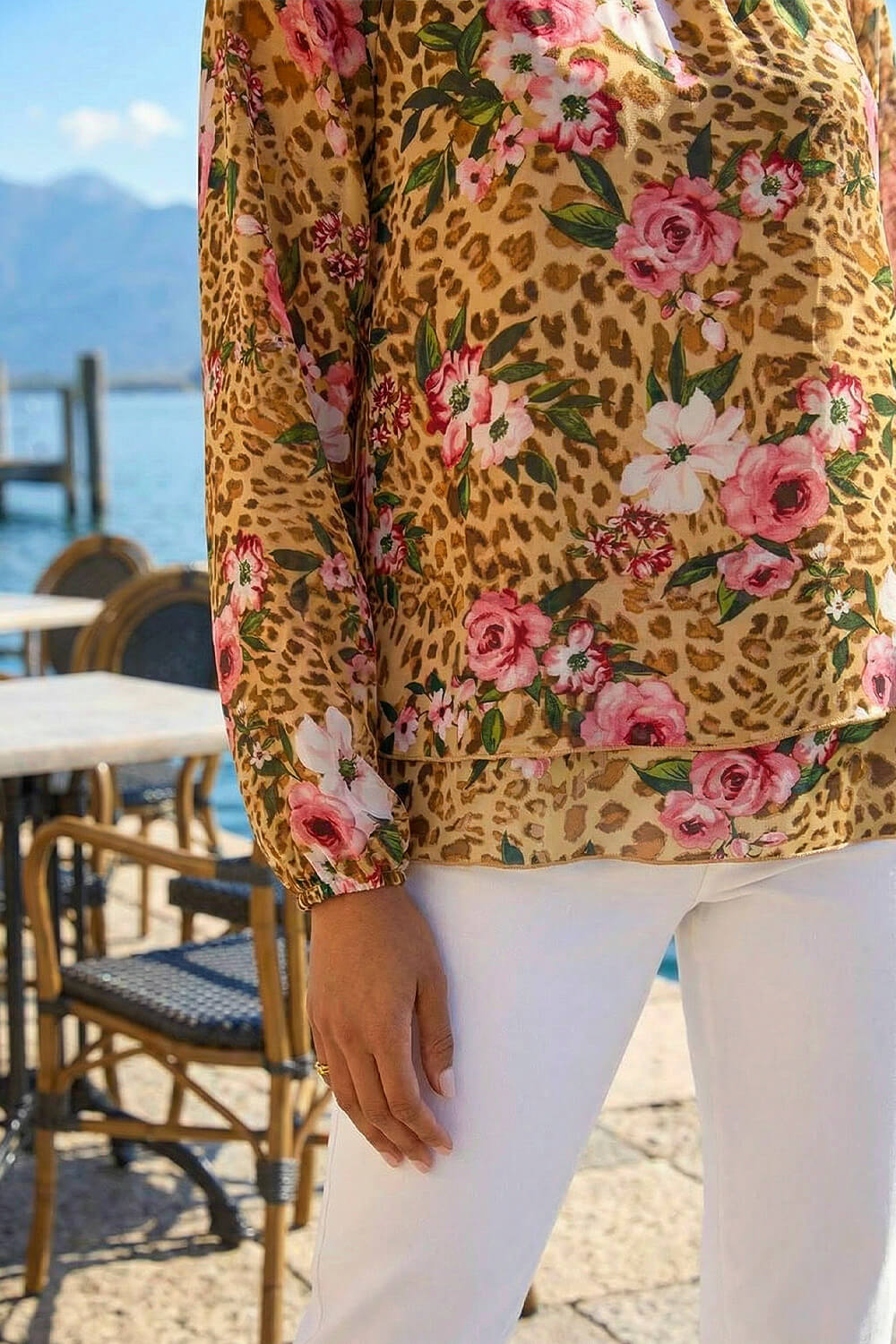 Brown Animal Floral Print Tunic Top, Image 5 of 4