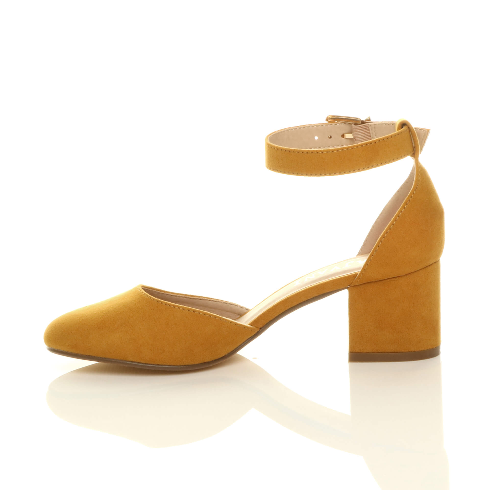 Yellow AJVANI Yellow Mid Block Heel Ankle Strap 2 Part Heels, Image 3 of 6