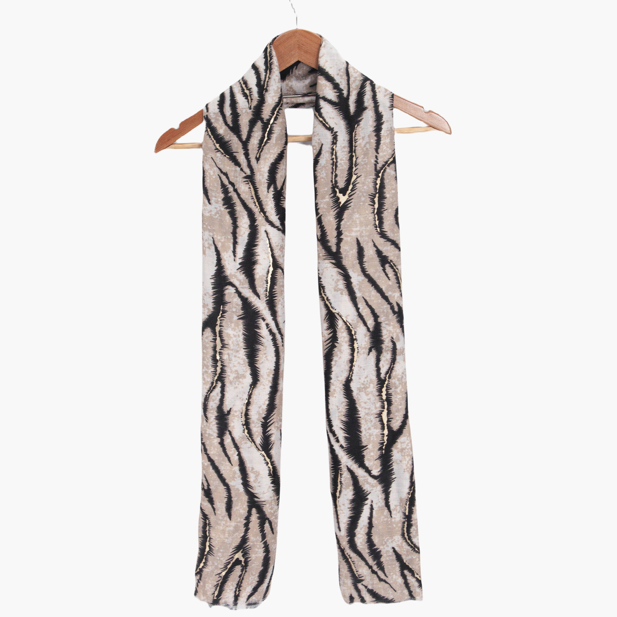 Cream Tiger Stripe Lightweight Foil Scarf, Image 3 of 3
