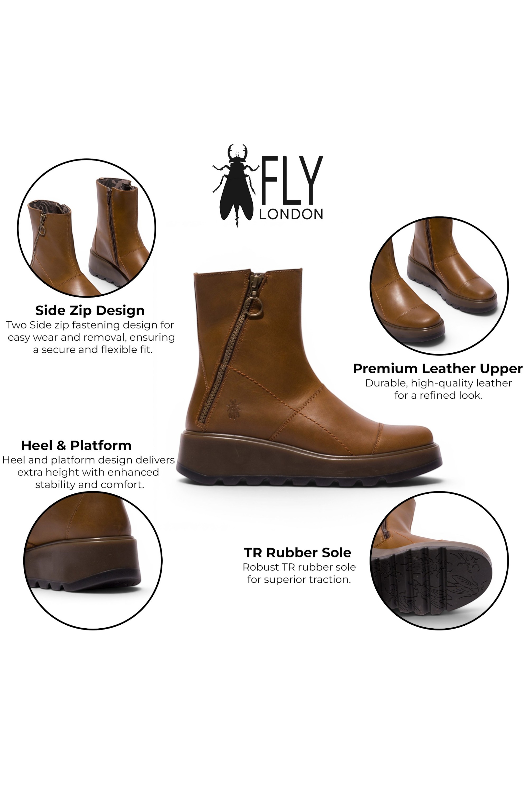 Camel Womens Leather Platform Boots-TARP553FLY, Image 3 of 5