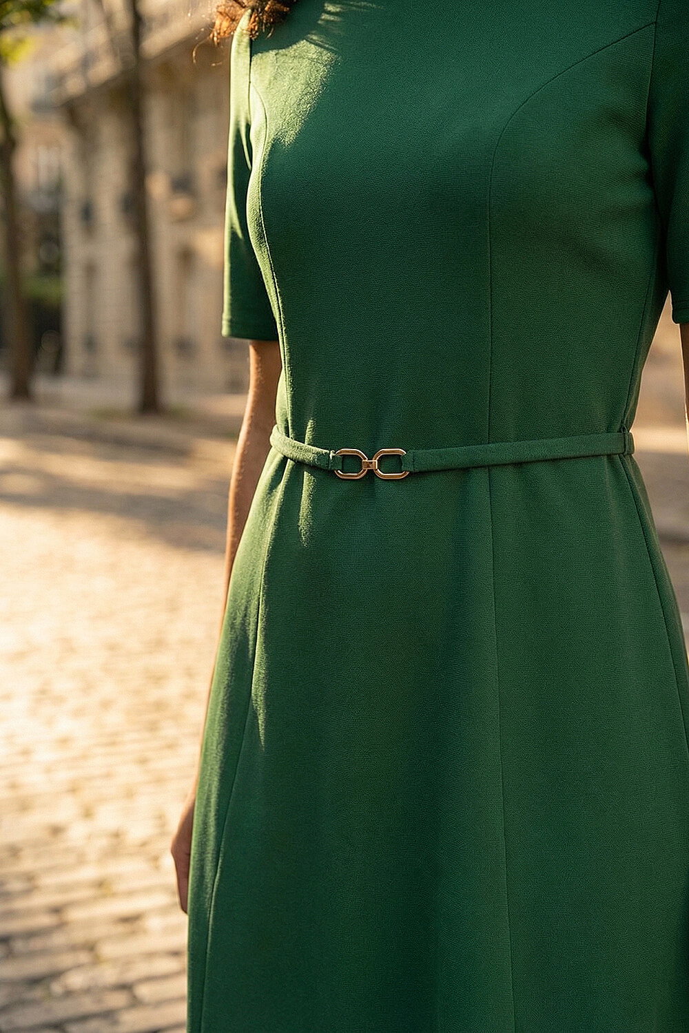 Green Belted Fit & Flare Dress, Image 5 of 4
