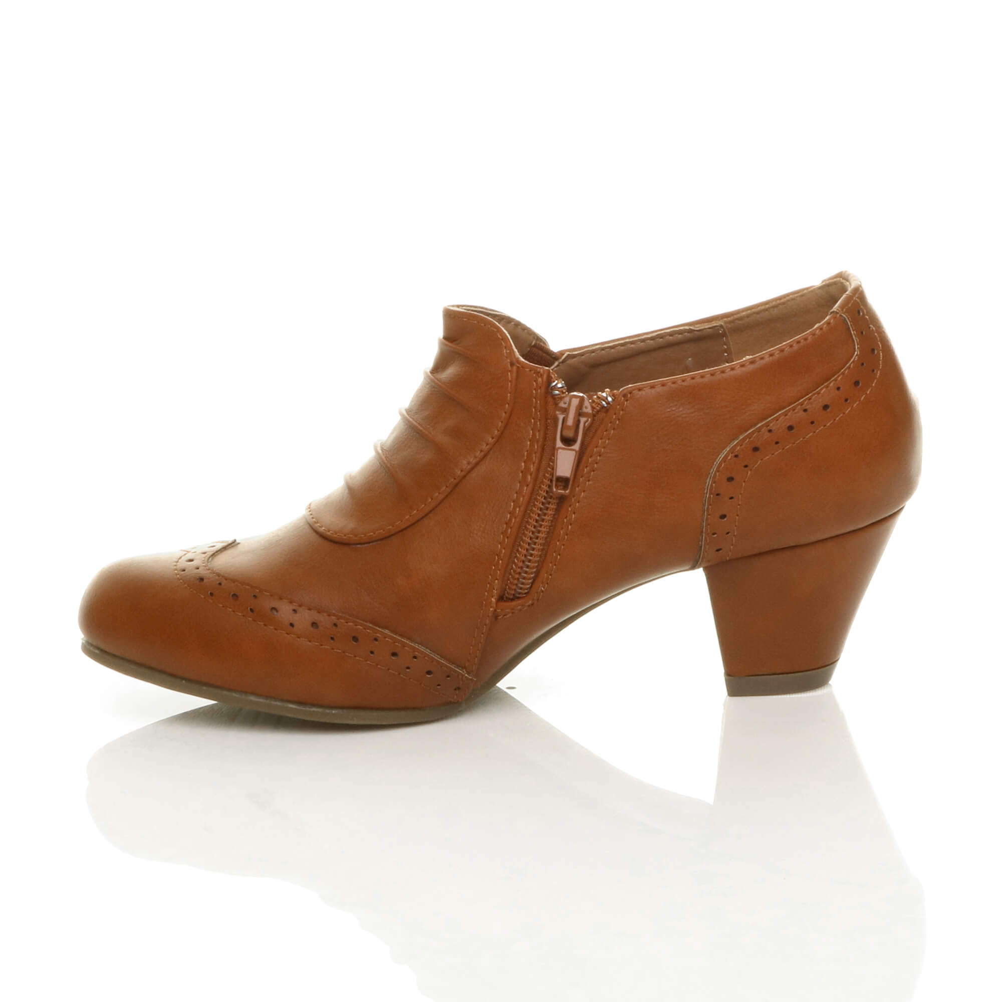 Tan AJVANI Tan Mid Heel Brogue Button Ankle Boots Shoe Boots, Image 3 of 6