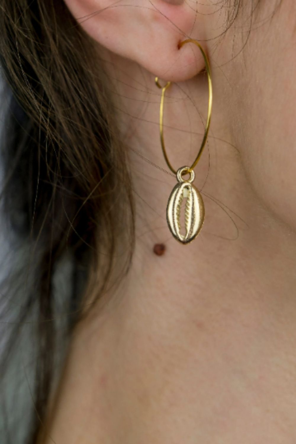 Gold Cowrie Hoop Earrings, Image 1 of 3