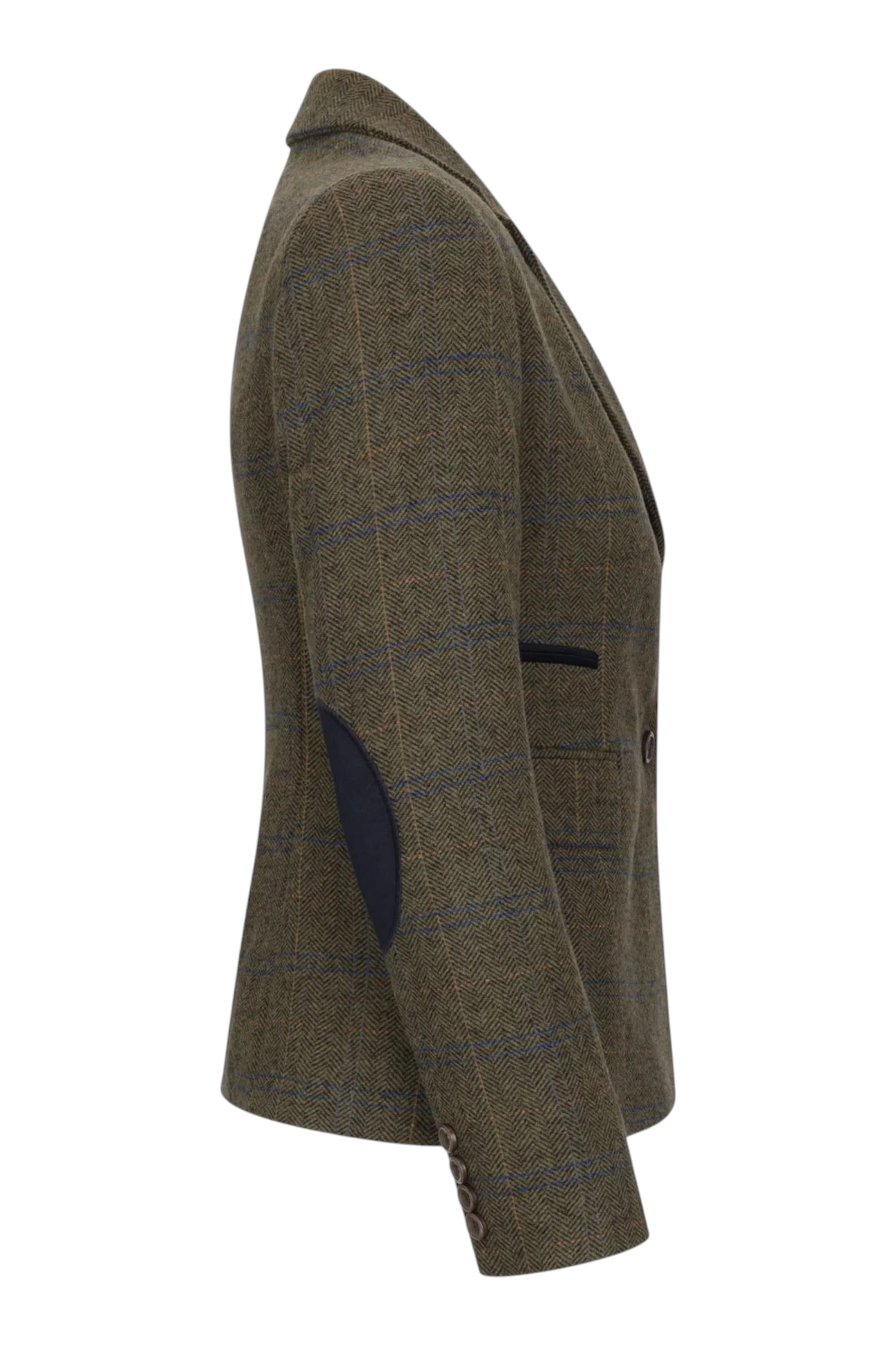 Olive Infinity Leather Olive Women's Olive Tweed Herringbone Check Blazer, Image 5 of 7