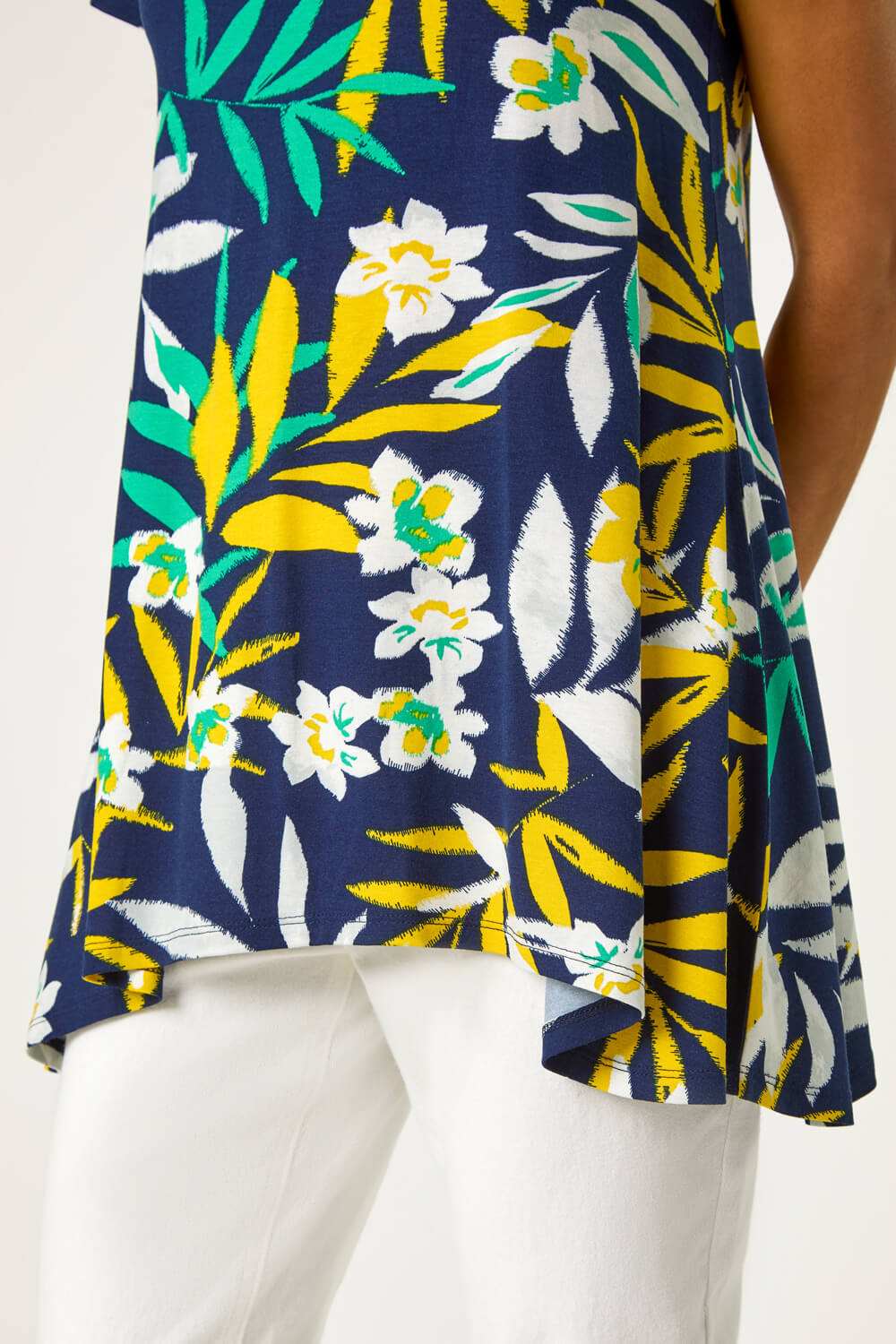 Yellow Leaf Print Hanky Hem Tunic Top, Image 6 of 5